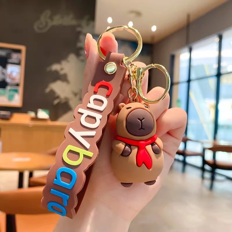 Scout Capybara Keychain – 3D Silicone Animal Charm with Wrist Strap