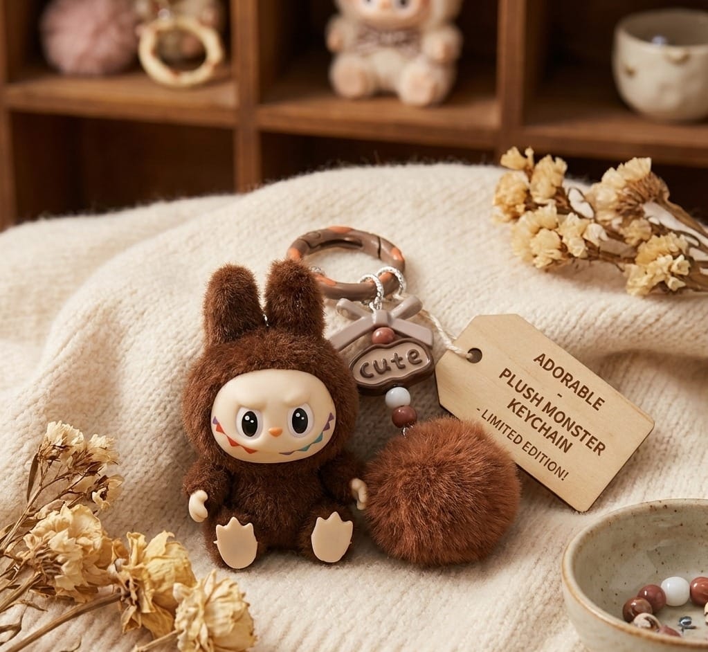 Labubu "The Monsters" Plush Keychain – Limited Edition Chestnut Cocoa Brown
