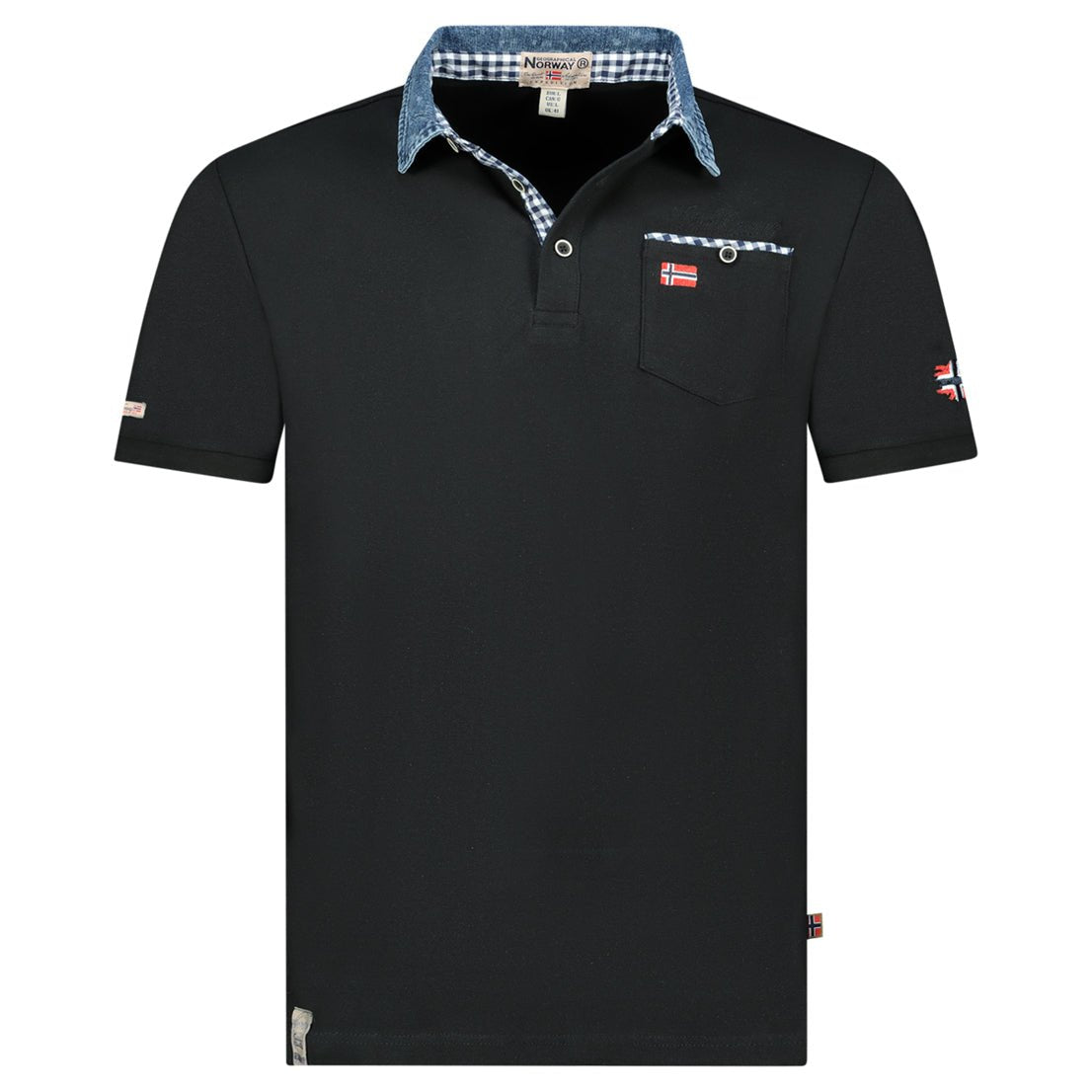Polo shirt with pocket, prints and flag details Black