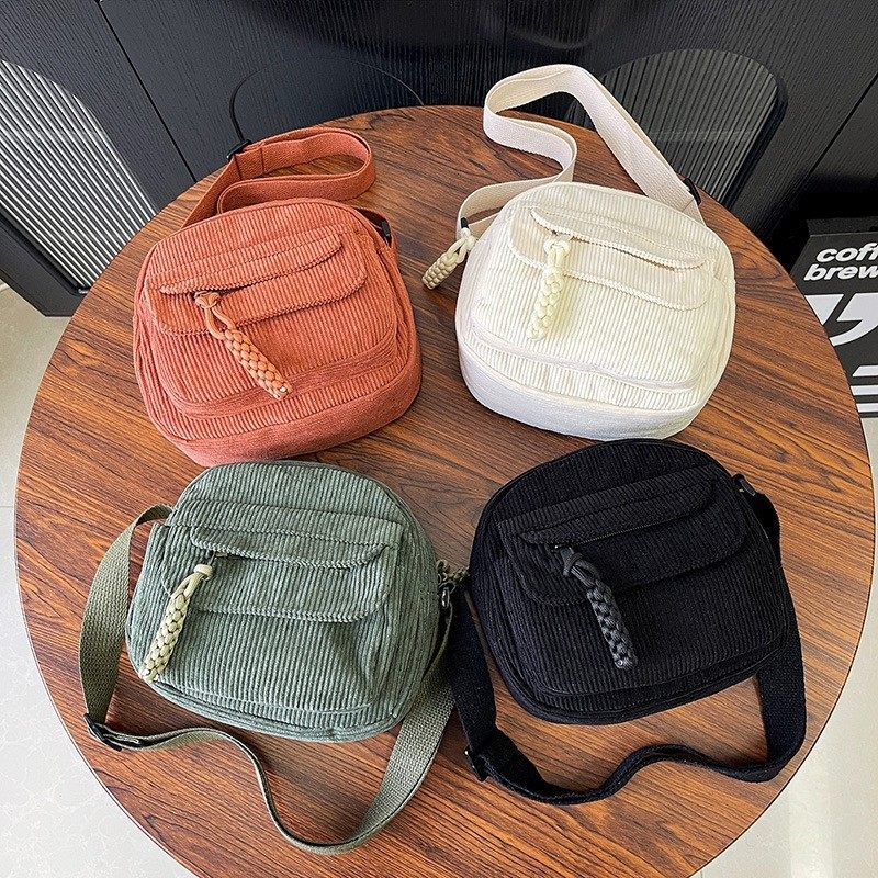 Retro-Chic Corduroy Mini Crossbody Bag | Adjustable Strap & Braided Detail