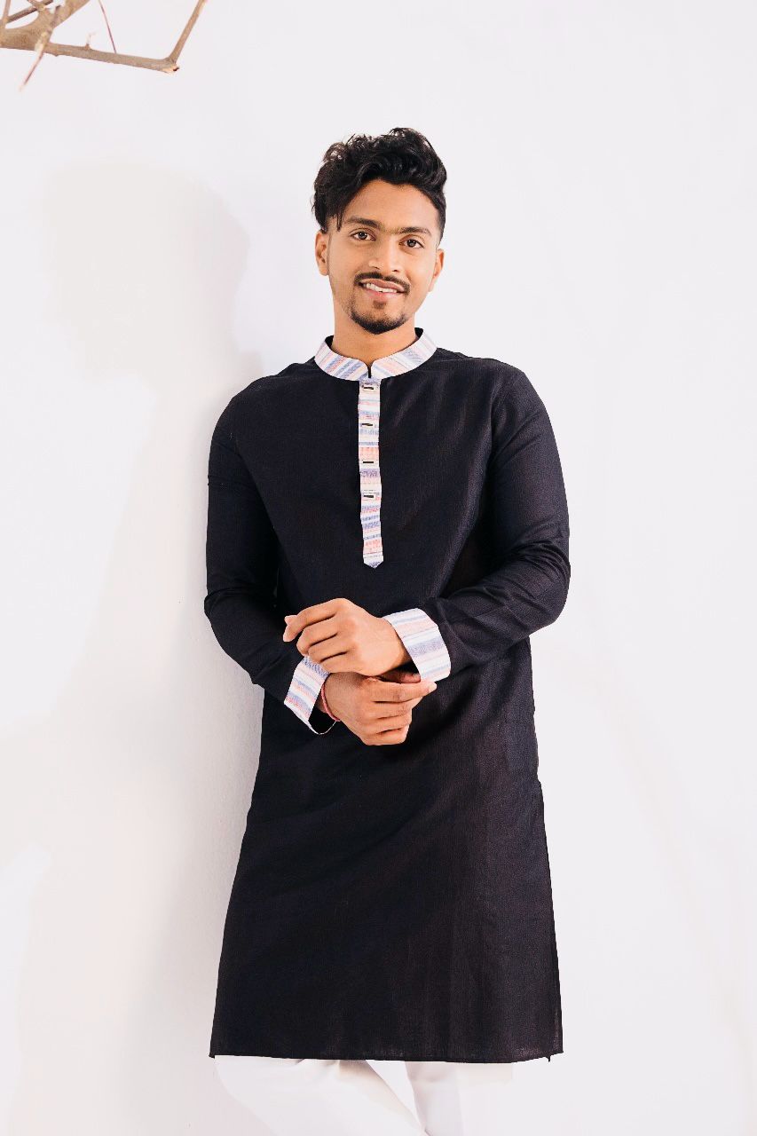 Cotton Classic Panjabi for Men- Black with contrast (PJB-011)