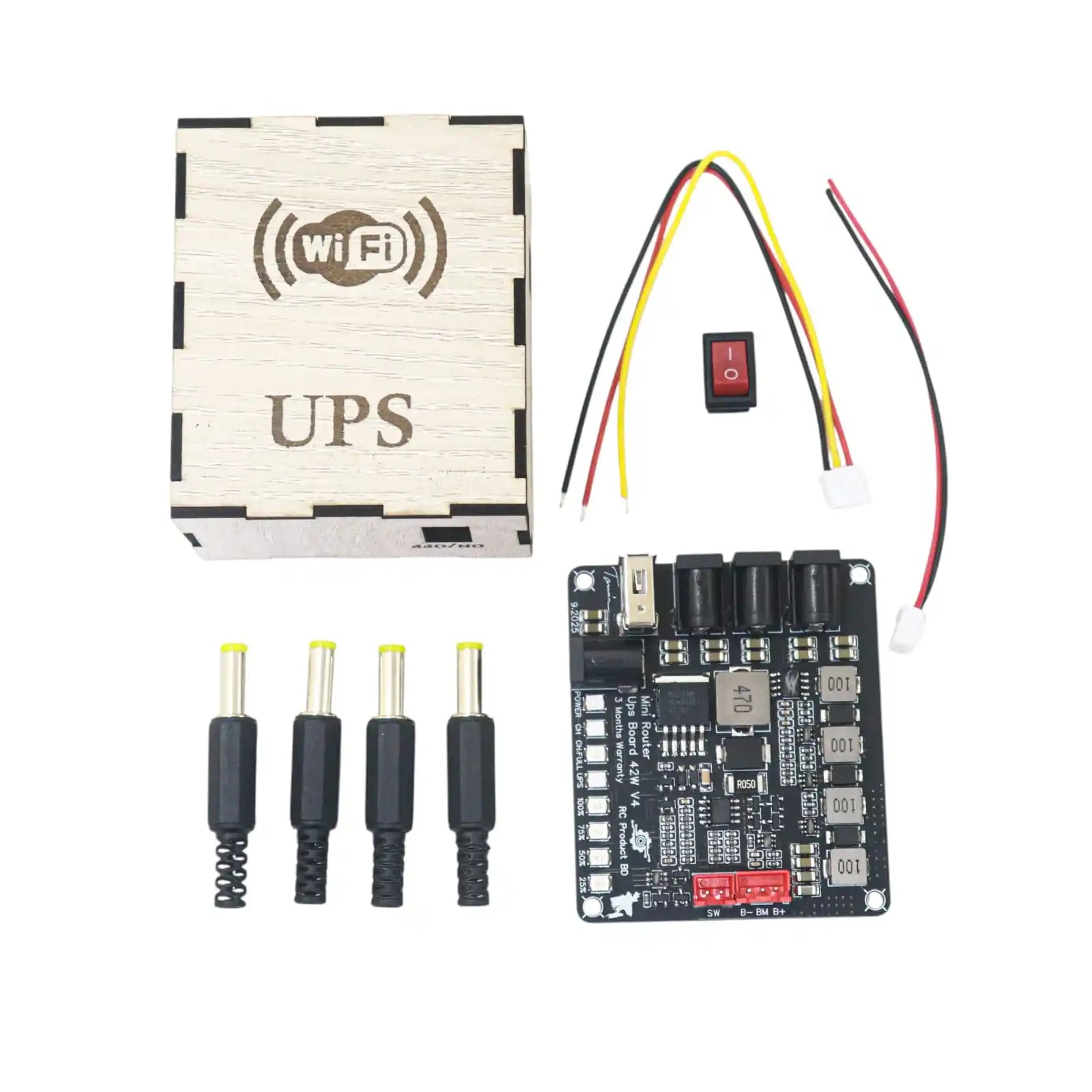 Mini Router Ups Board 42W V4 Combo pack 1 Circuit, 1 case/box, 1 Switch, 4 Connector and wire/cable