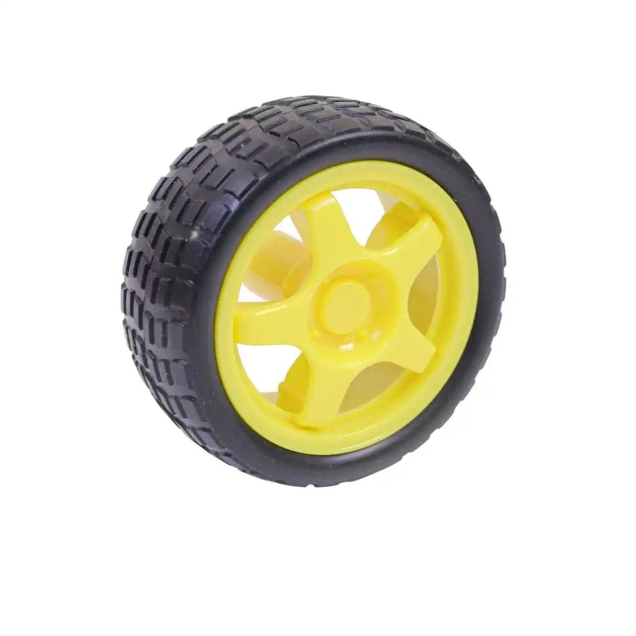 Robotic Wheel 65x25mm – Smart RC Car Robot Wheels for DC 3V-6V Drive Gear Motor, Yellow Plastic with Durable Rubber Tire for Arduino and DIY Robotics Projects (Set of 2)
