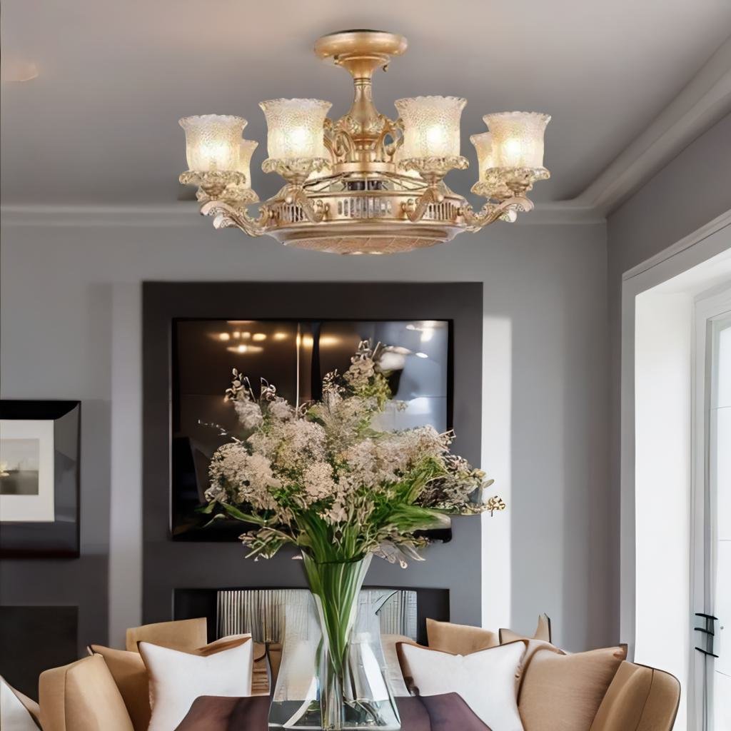 Qulik 48 Inch Modern Chandelier Retractable Invisible Blade Silent 3 Color Change LED Remote Ceiling Fan (Golden) Q-9074-8_img_2