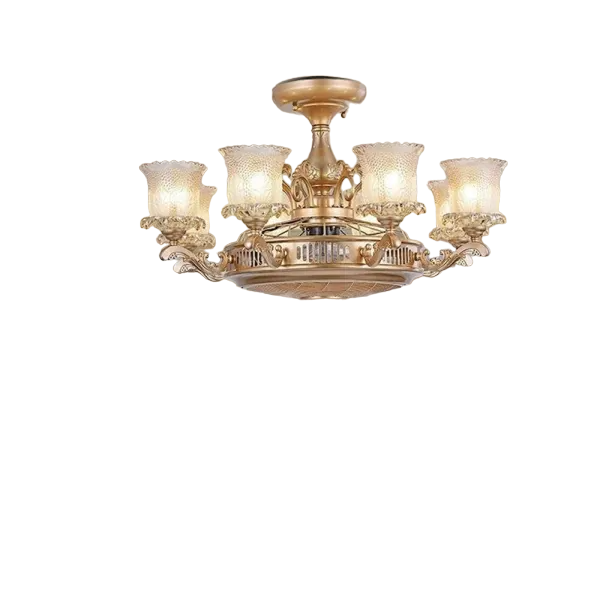 Qulik 48 Inch Modern Chandelier Retractable Invisible Blade Silent 3 Color Change LED Remote Ceiling Fan (Golden) Q-9074-8_img_3