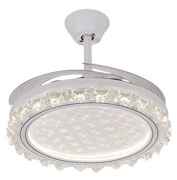 Qulik 48" Modren Chandelier Retractable Invisible Blade Silent 3 Color Change LED Remote Ceiling Fan (Golden) | Q-K6359_img_1