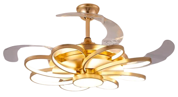 Qulik 48" Modern Chandelier Retractable Invisible Blade Silent 3 Color Change LED Remote Ceiling Fan (Golden) | Q-K6228_img_2