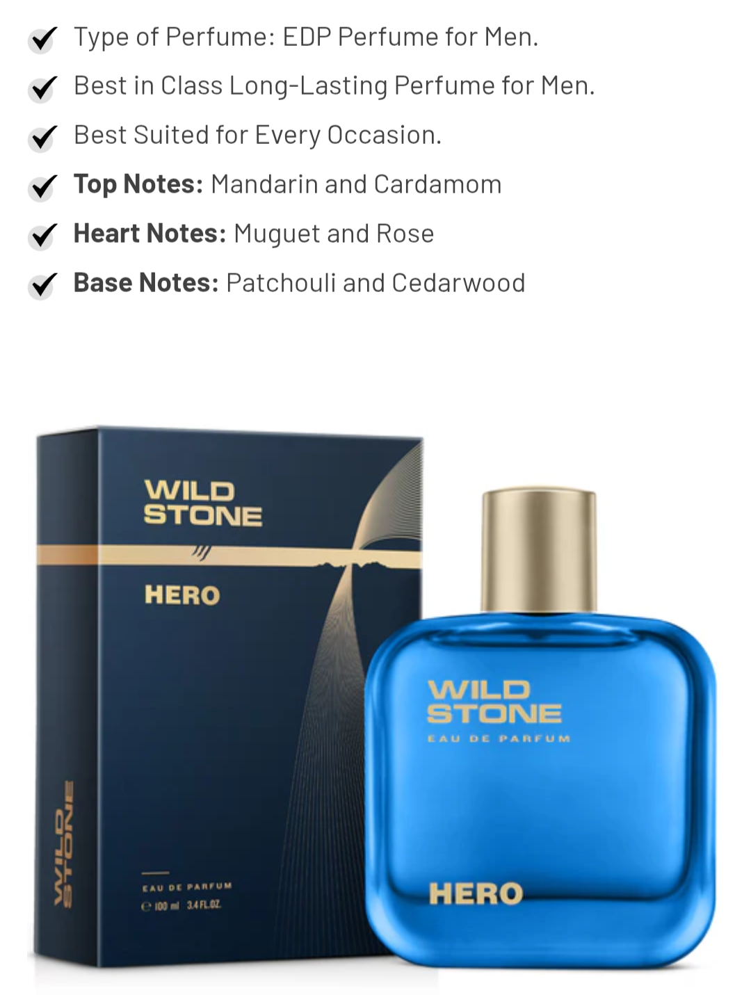 Wild Stone Hero Perfume for Men Eau De Parfum 100ml Luxury Long-Lasting Fragrance Premium Perfume Aromatic & Marine Notes_img_0