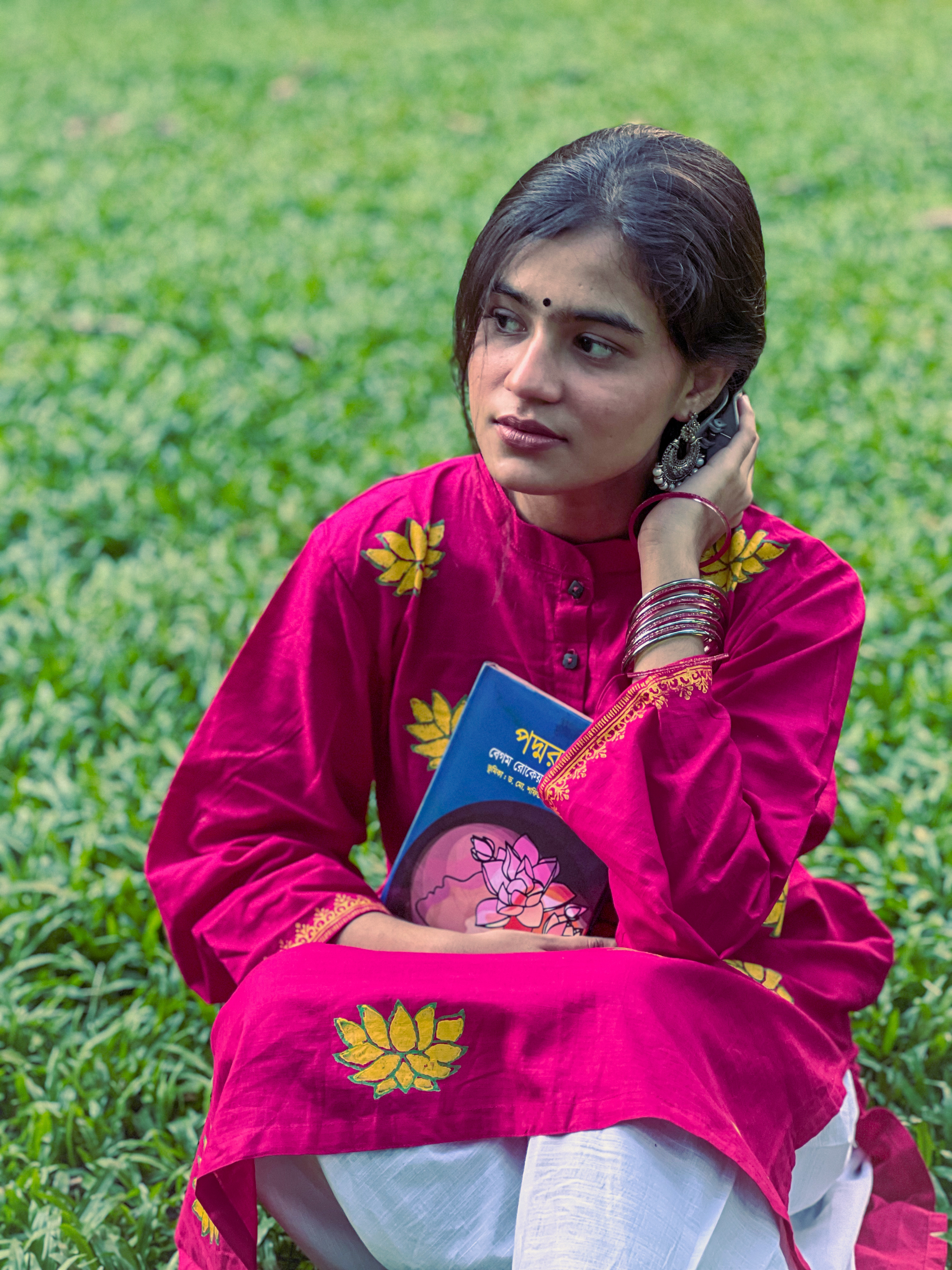 Mohua - মহুয়া | 2PC | Deep Pink Kurta Set with Lotus Hand Block Print