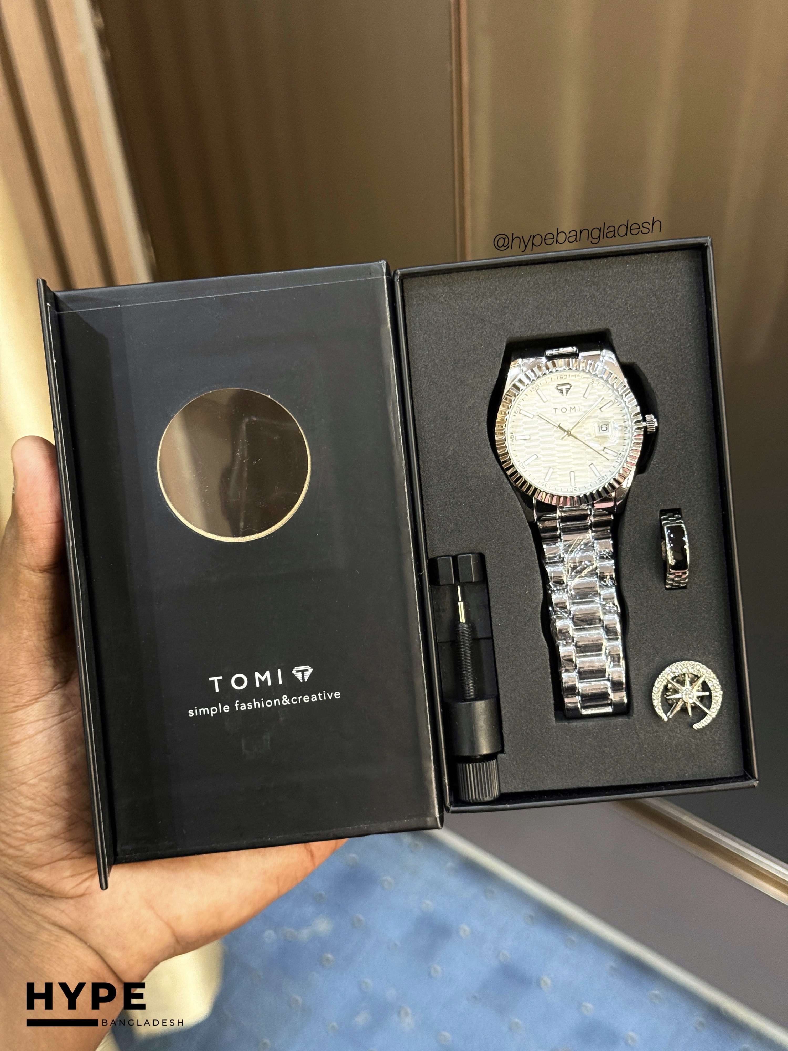 TOMI T-304 Men's Luxury Stainless Steel Watch Gift Box Set (White)
