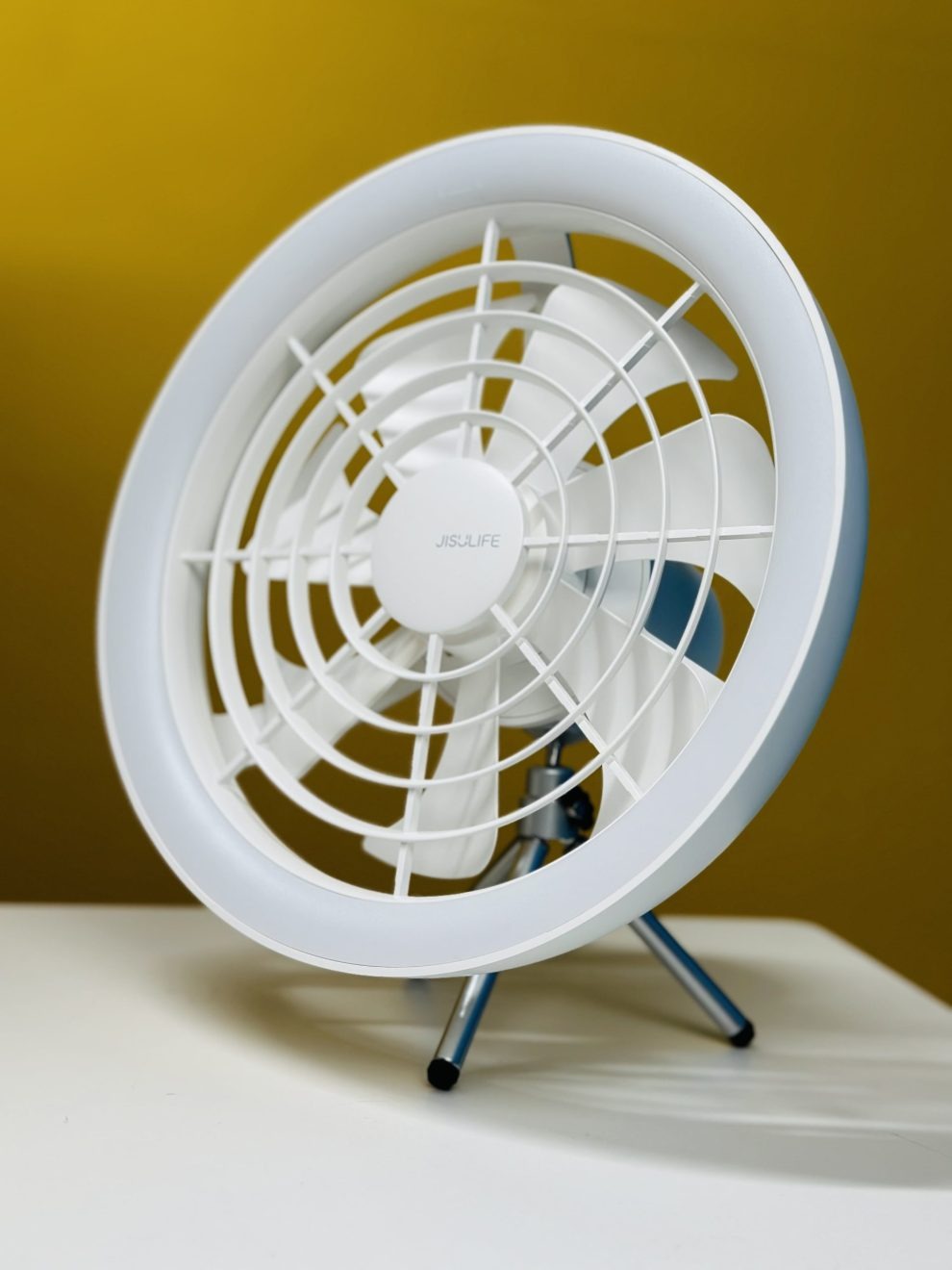 JISULIFE FA17 Rechargeable Fan with LED Light and Table Tripod- White Color_img_1