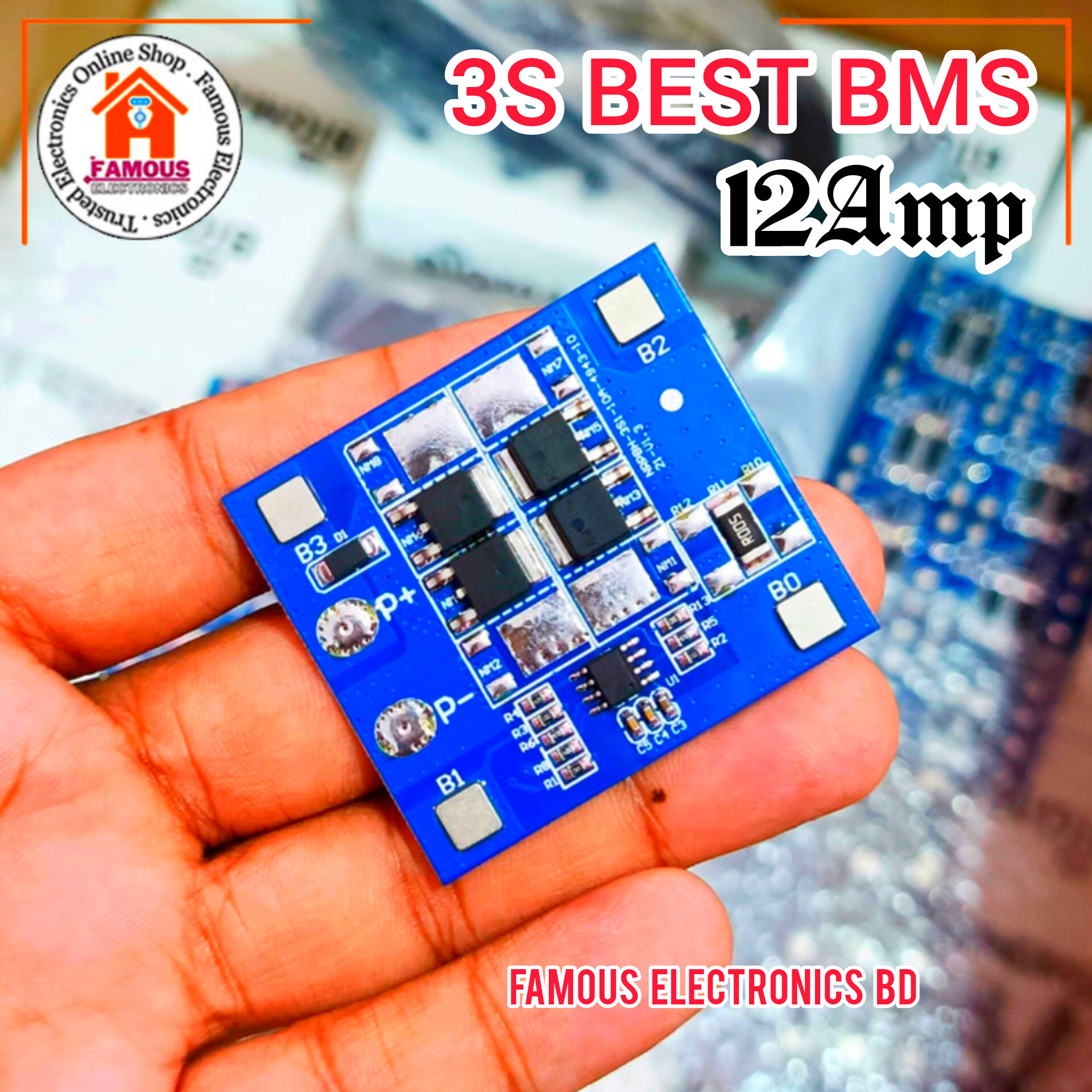 3S 12V 12A BMS | 18650 Lithium Battery Protection Board | 11.1V–12.6V | Balanced | Anti-Overcharge & Over-Discharge Protection_img_1