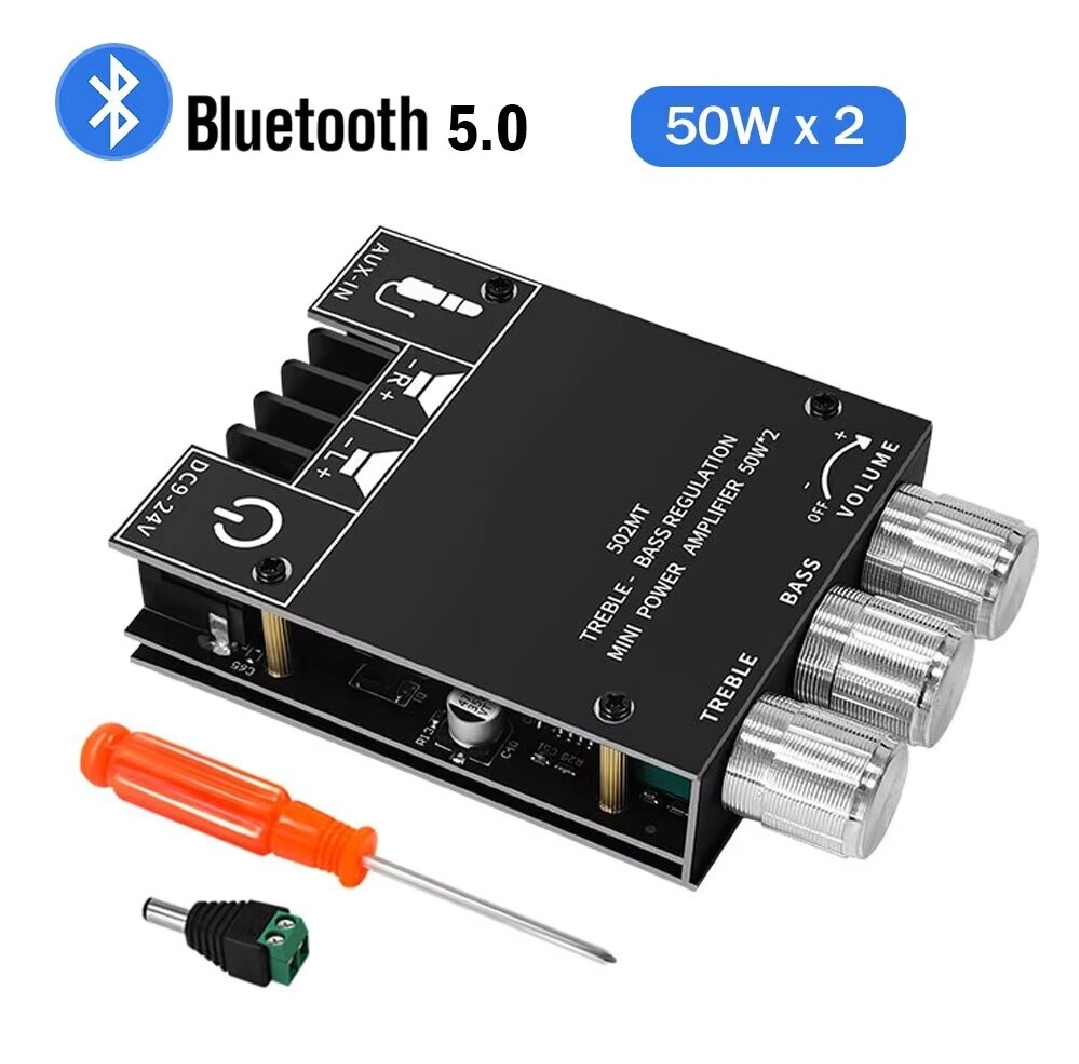 ZK‑502MT Bluetooth 5.0 High‑Power Stereo Amplifier Board – 2 × 50 W (2.0 Channel) with Dedicated Subwoofer/Bass Boost S0204