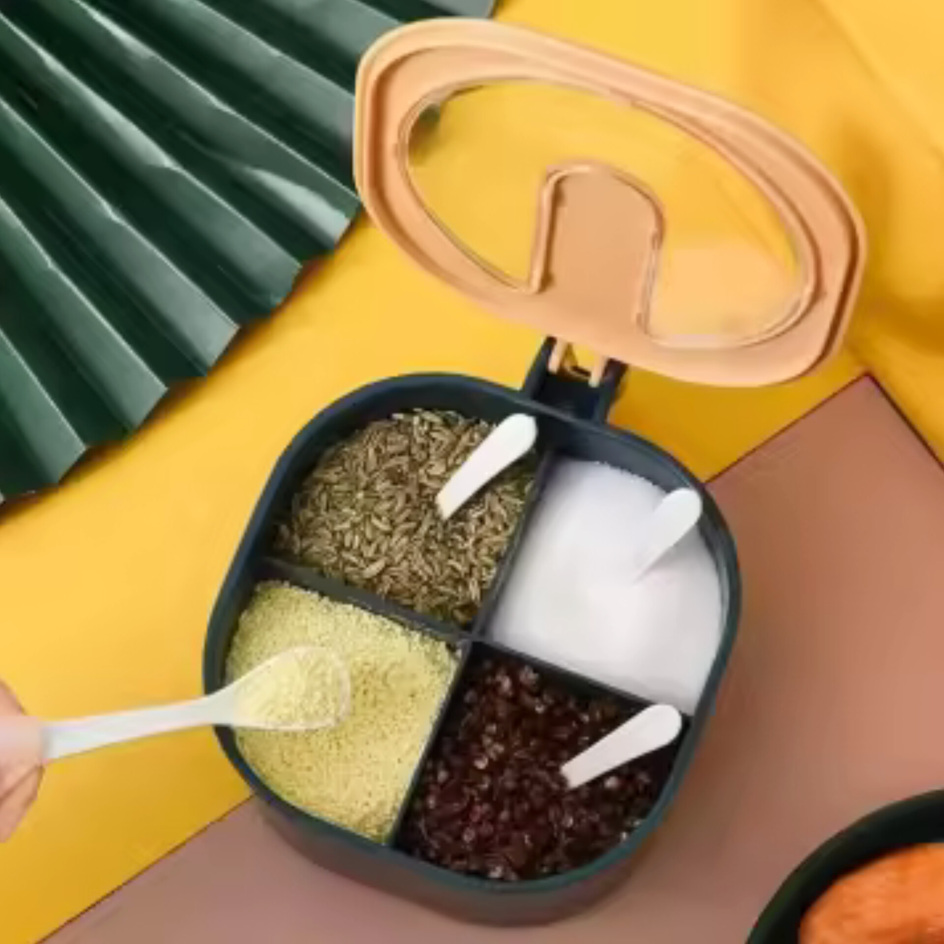 4-In-1 spice Box with Spoon ( Multi Compartment)