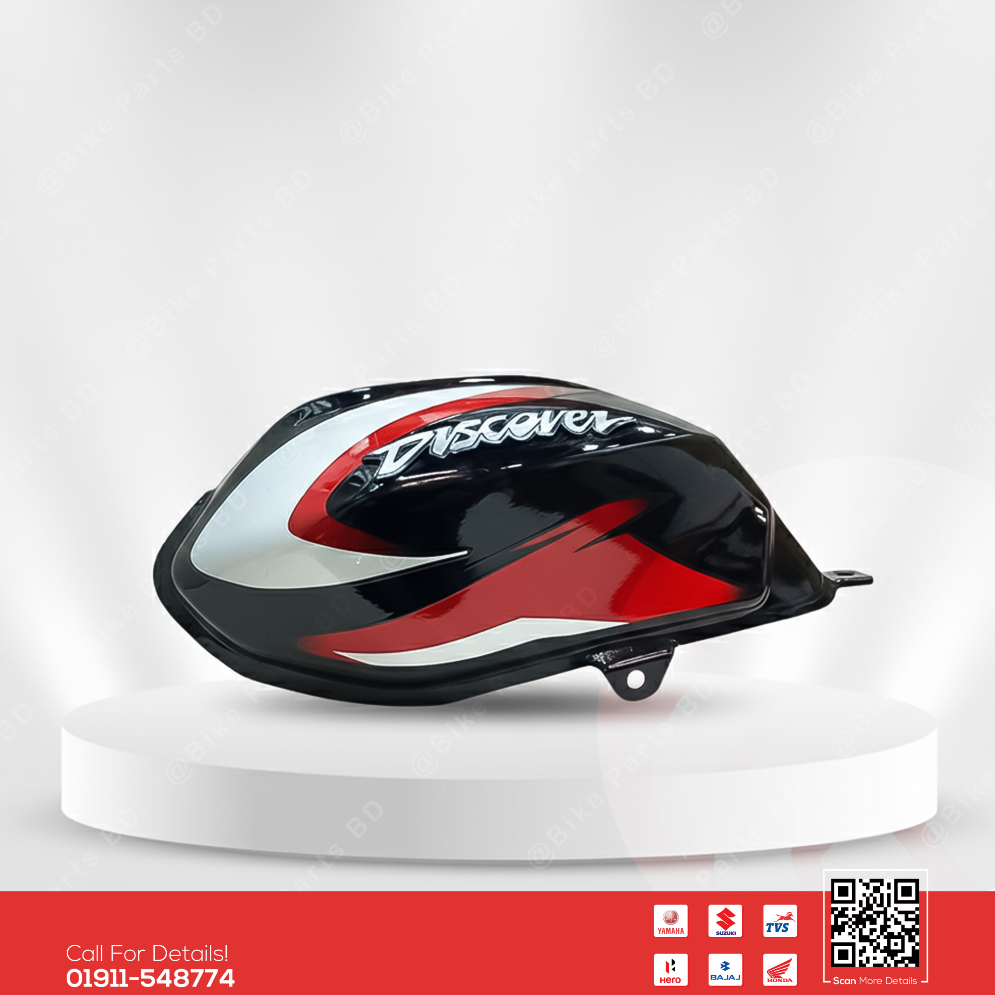 Fuel Tank for Bajaj Discover 125 Black-Red bike.