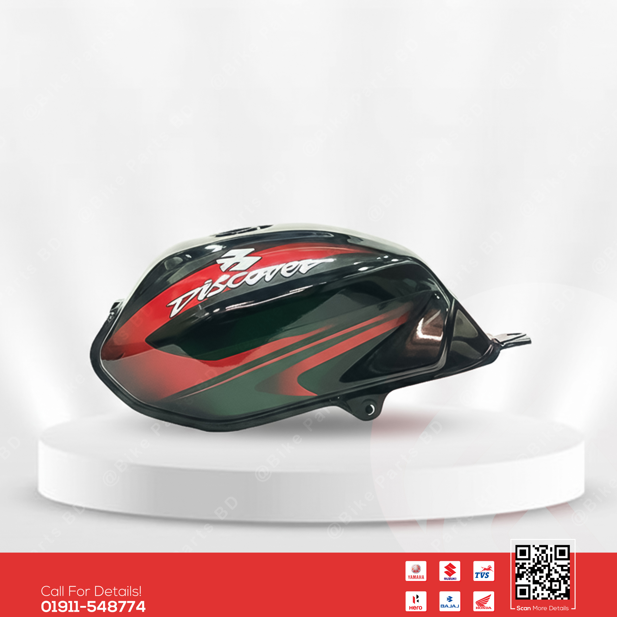 Fuel Tank for Bajaj Discover 125 & Discover 150 (Black-Red) bike.