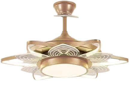Qulik 48" Modern Chandelier Retractable Invisible Blade Silent 3 Color Change LED Remote Ceiling Fan (Golden) | Q-K6334_img_1