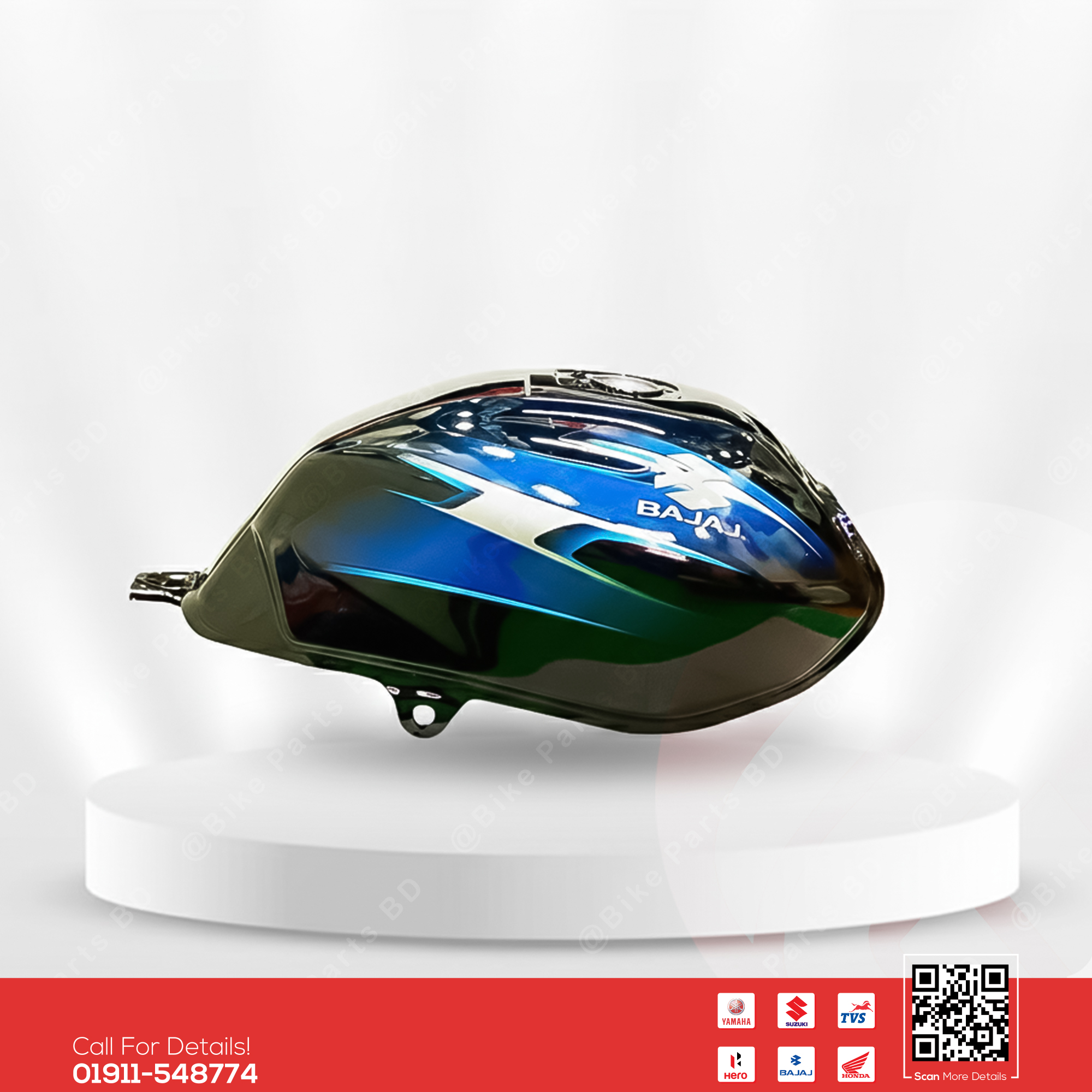 Fuel tank for Bajaj Discover 125 Black-Blue (White Engine) bike.