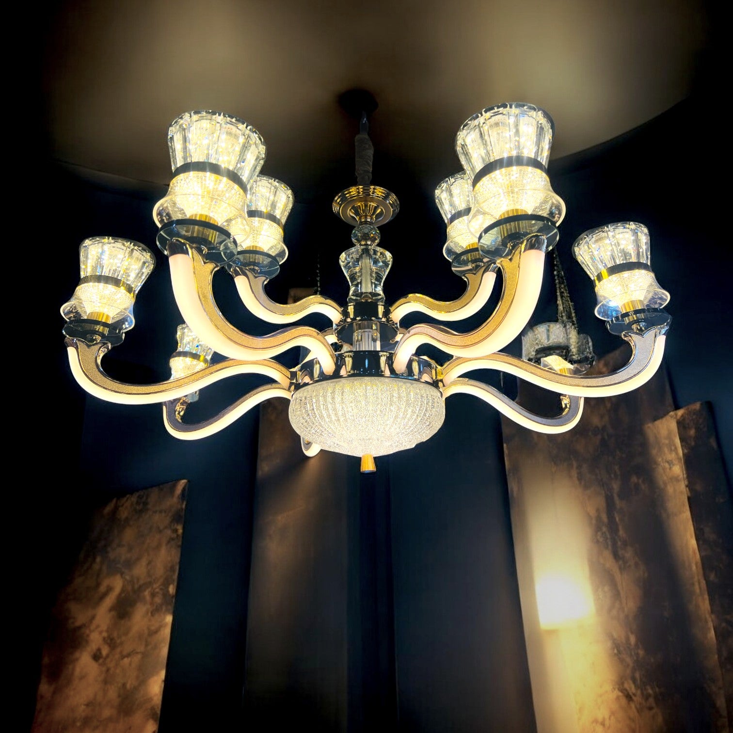 Qulik Modern Nordic Candle Crystal Chandelier Pendant Hanging 3 color LED Ceiling Light (QL-01-8-4)