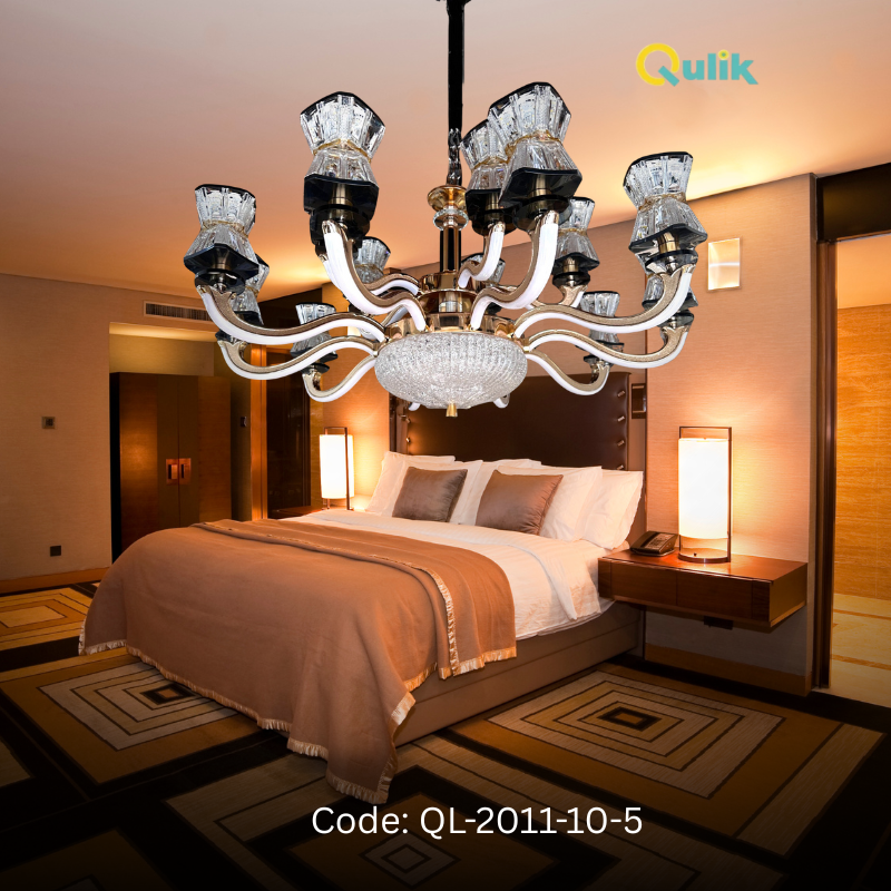 Qulik Modern Nordic Candle Crystal Chandelier Pendant Hanging 3 color LED Ceiling Light (QL-2011-10-5)