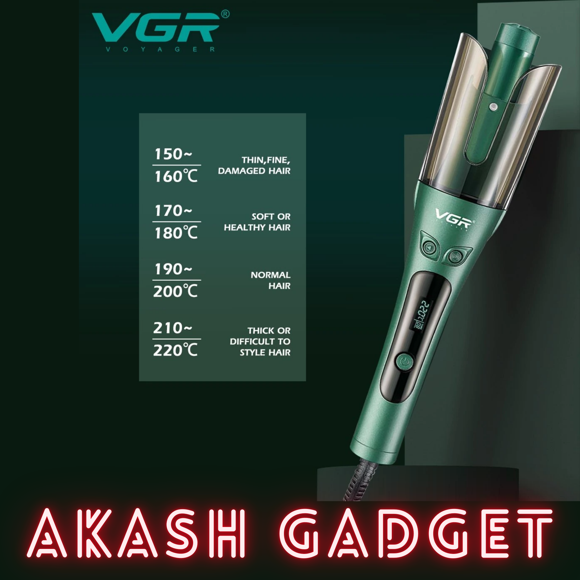 VGR V-583 Professional Automatic Hair Curling Iron For Women | 150–220°C Temperature Range, LED Display, Auto Shut-Off, 360° Swivel Cord & Lightweight Design_img_15