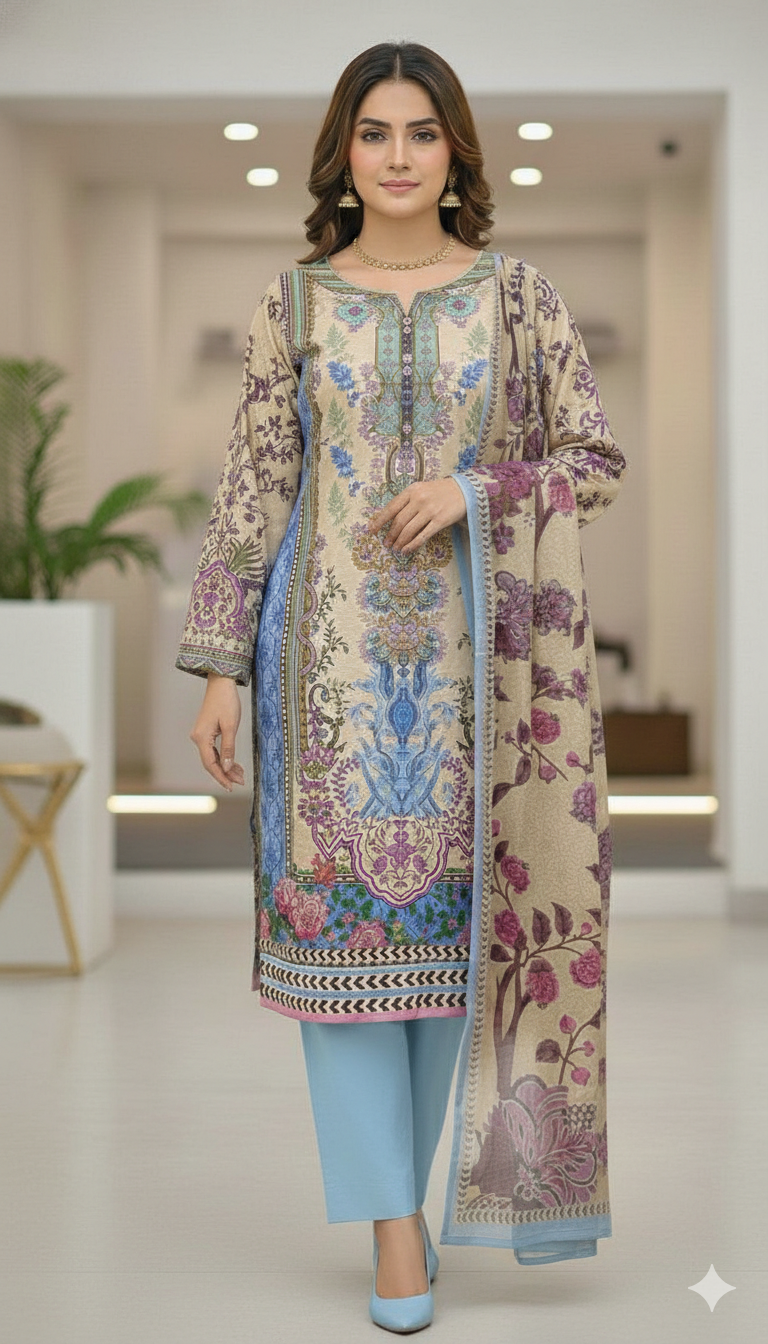 জমজম সুইস লোন প্রিমিয়াম থ্রি পিস(Unstitched)  WhatsApp/IMO: 01716-593156 (Copy)