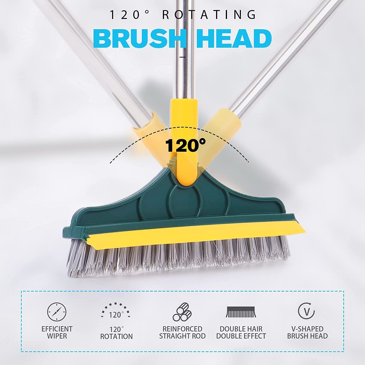 2-in-1 Floor Scrubber Brush with Long Handle & Squeegee for Bathroom, Kitchen & Tile Cleaning_img_2