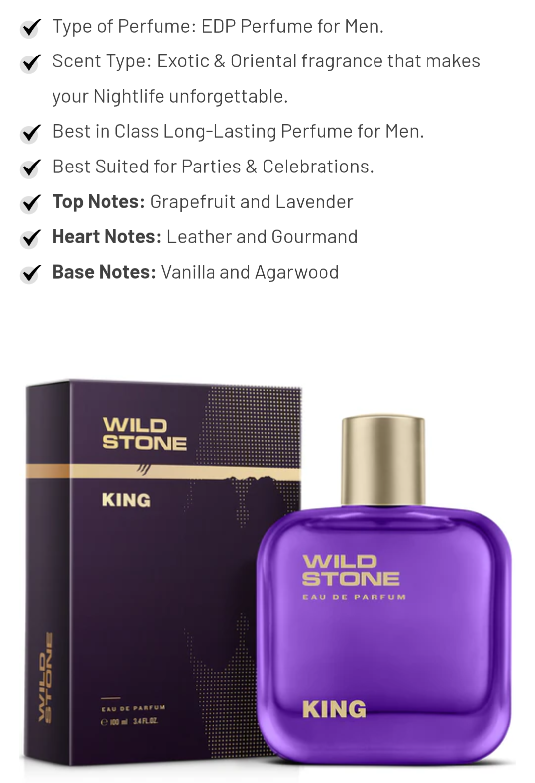 Wild Stone King Perfume for Men Eau De Parfum 100ml Luxury Long-Lasting Fragrance Premium Perfume for men Infused with Woody & Oriental Notes_img_0