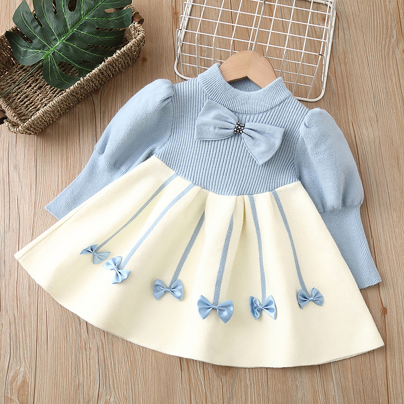 Kids Girls Winter Knit Bow Warm Long Sleeve Party Dress (6 months to 5 years) for ANGEL_img_6