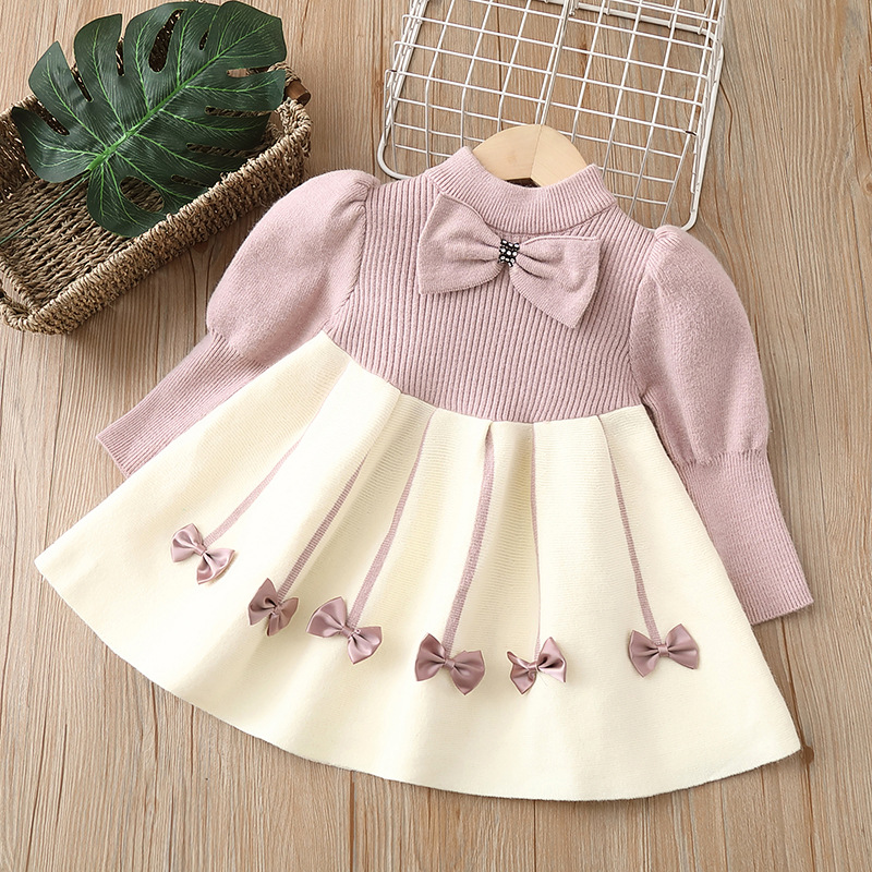 Kids Girls Winter Knit Bow Warm Long Sleeve Party Dress (6 months to 5 years) for ANGEL_img_7