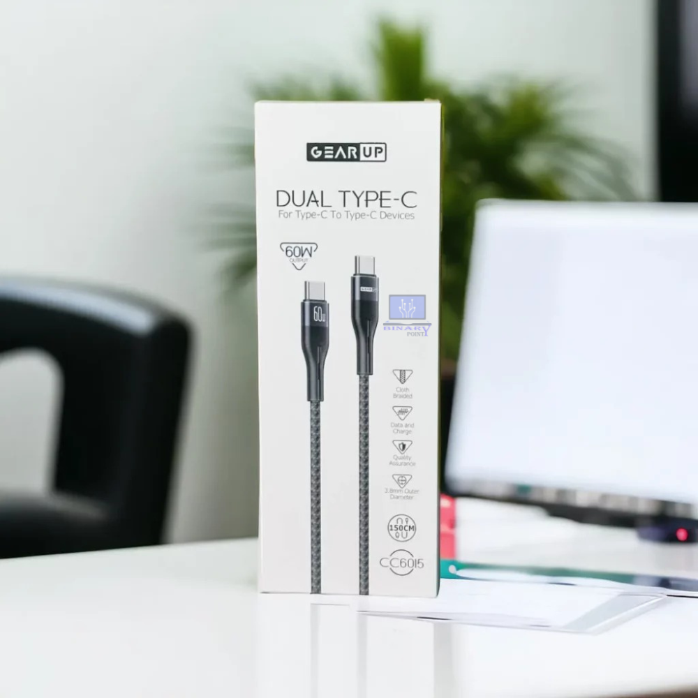 GearUP CC6015 Type-C to C 60W PD Fast Charging & Data Cable – 1.5m