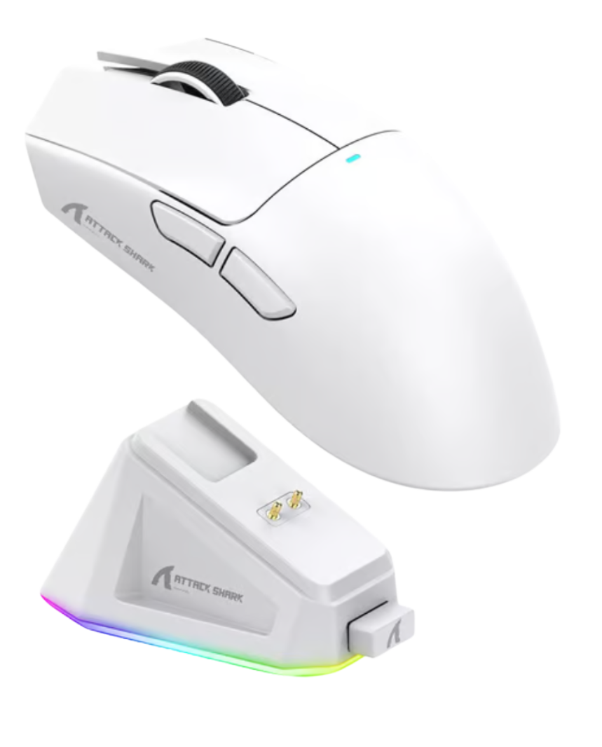 Attack Shark X11 63g PAW3311 22000DPI Tri-Mode Wireless Gaming Mouse with RGB Charging DOCK White