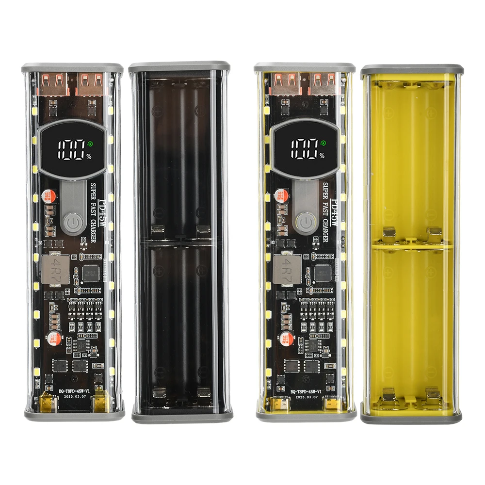 PD 45W Super Fast Charging Transparent Power Bank Case Solderless 8pcs 18650 Battery with LED Light_img_3