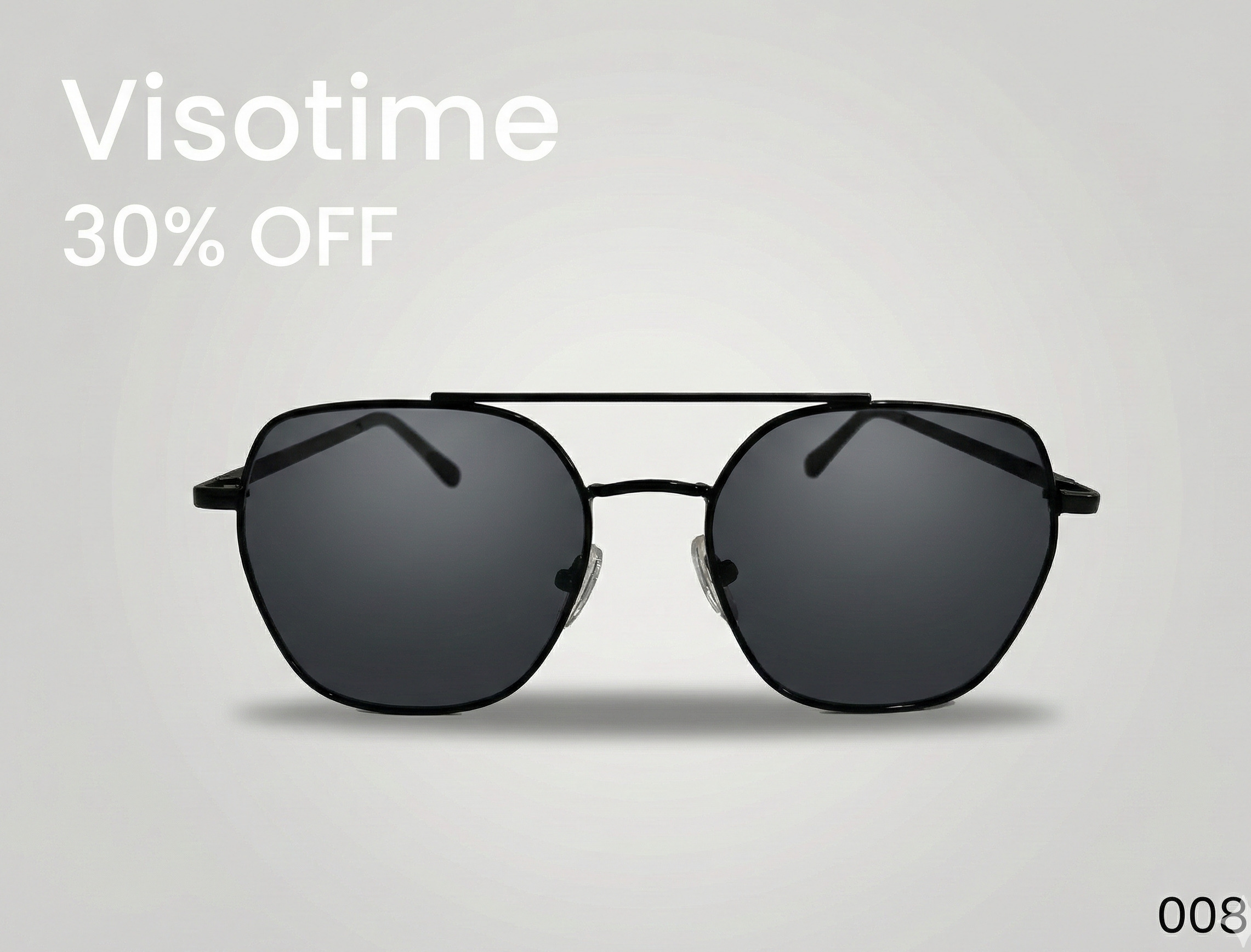 Visotime Geometric Double-Bridge Aviator-Style Sunglasses - Black