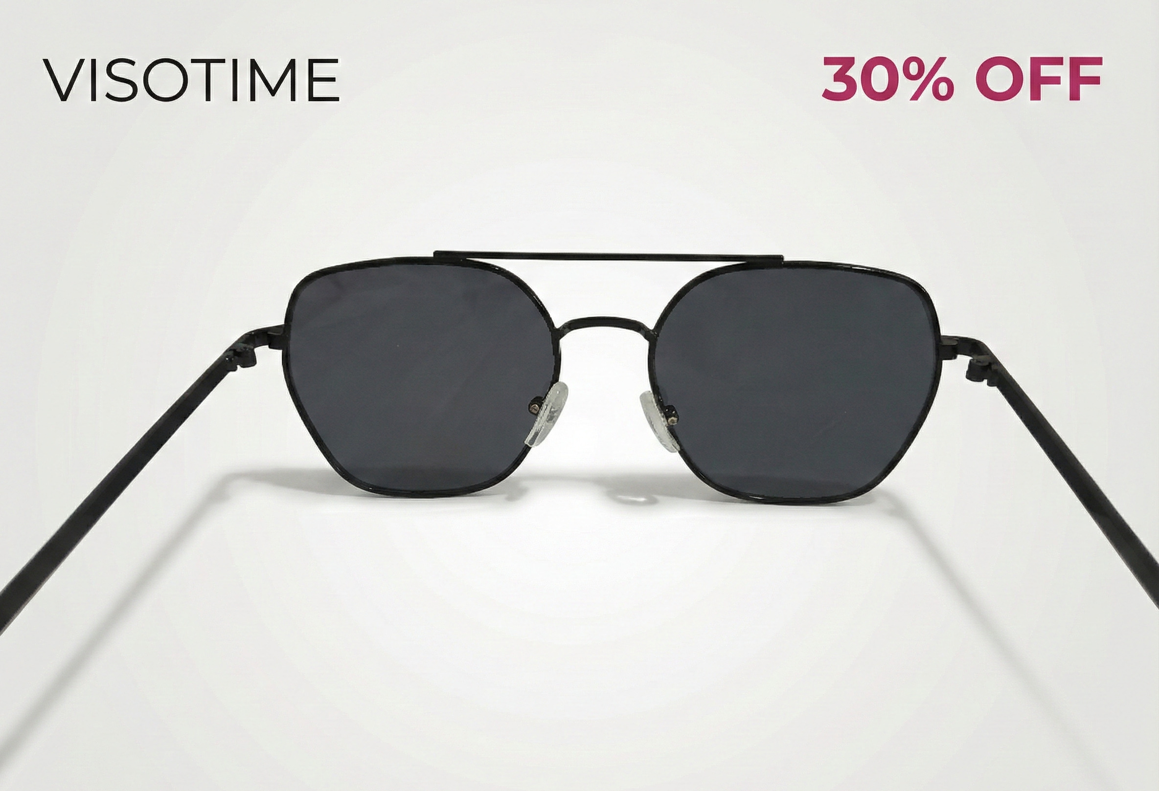 Visotime Geometric Double-Bridge Aviator-Style Sunglasses - Black_img_3