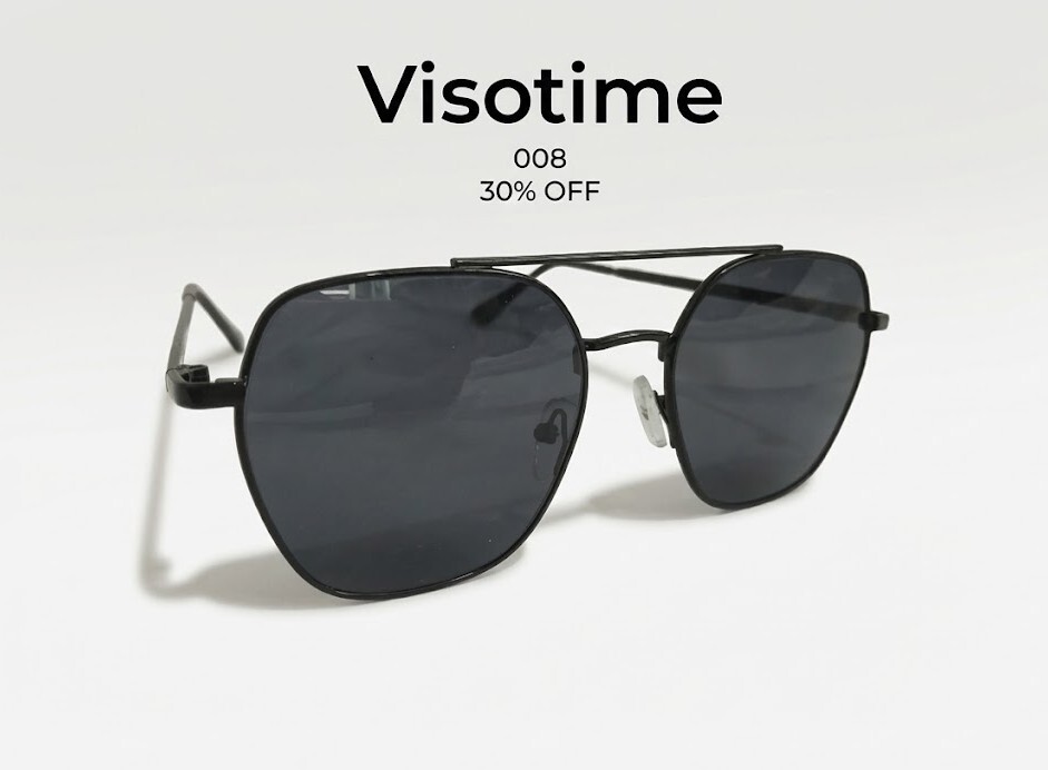 Visotime Geometric Double-Bridge Aviator-Style Sunglasses - Black_img_1