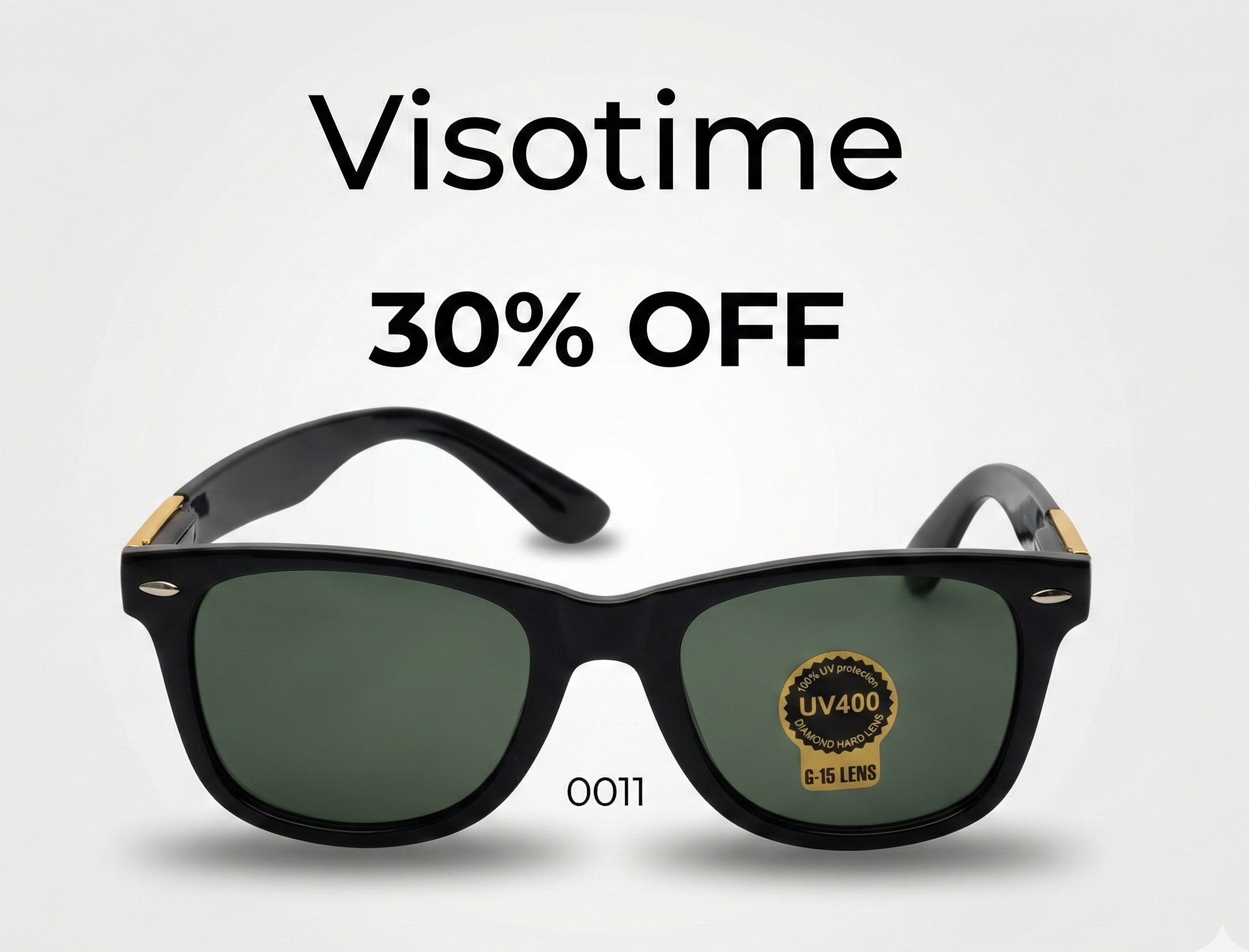 Visotime Classic Black Square Frame Sunglasses with Gold Accents and UV400 G-15 Lenses (Model 0011)