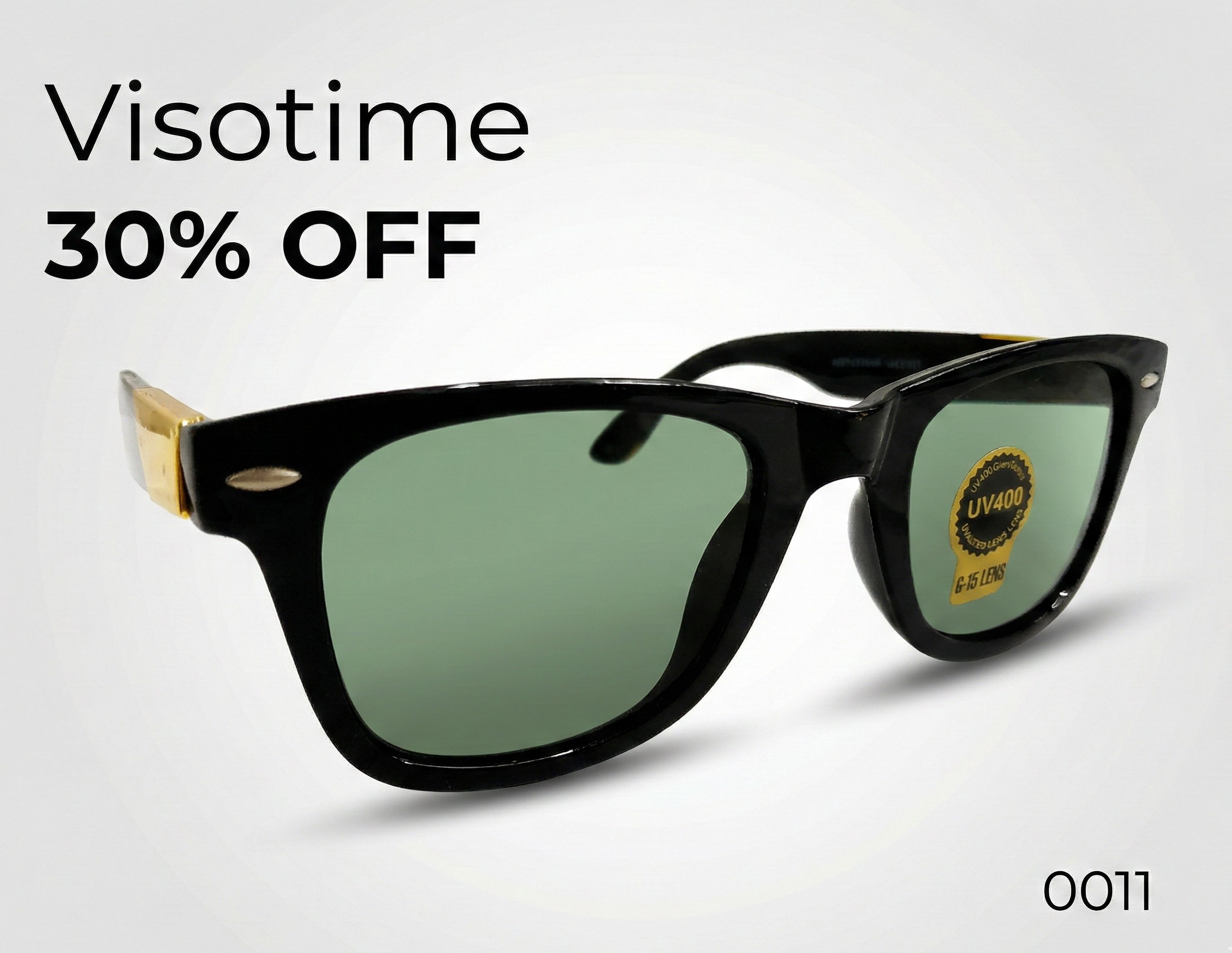 Visotime Classic Black Square Frame Sunglasses with Gold Accents and UV400 G-15 Lenses (Model 0011)_img_1