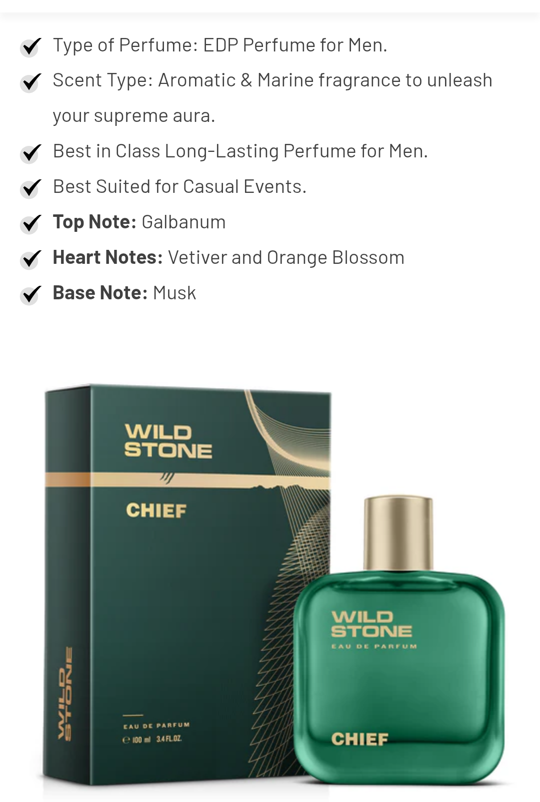 Wild Stone Chief Perfume for Men Eau De Parfum 100ml Luxury Long-Lasting Fragrance Premium Perfume Infused with Aquatic and Woody Notes_img_0