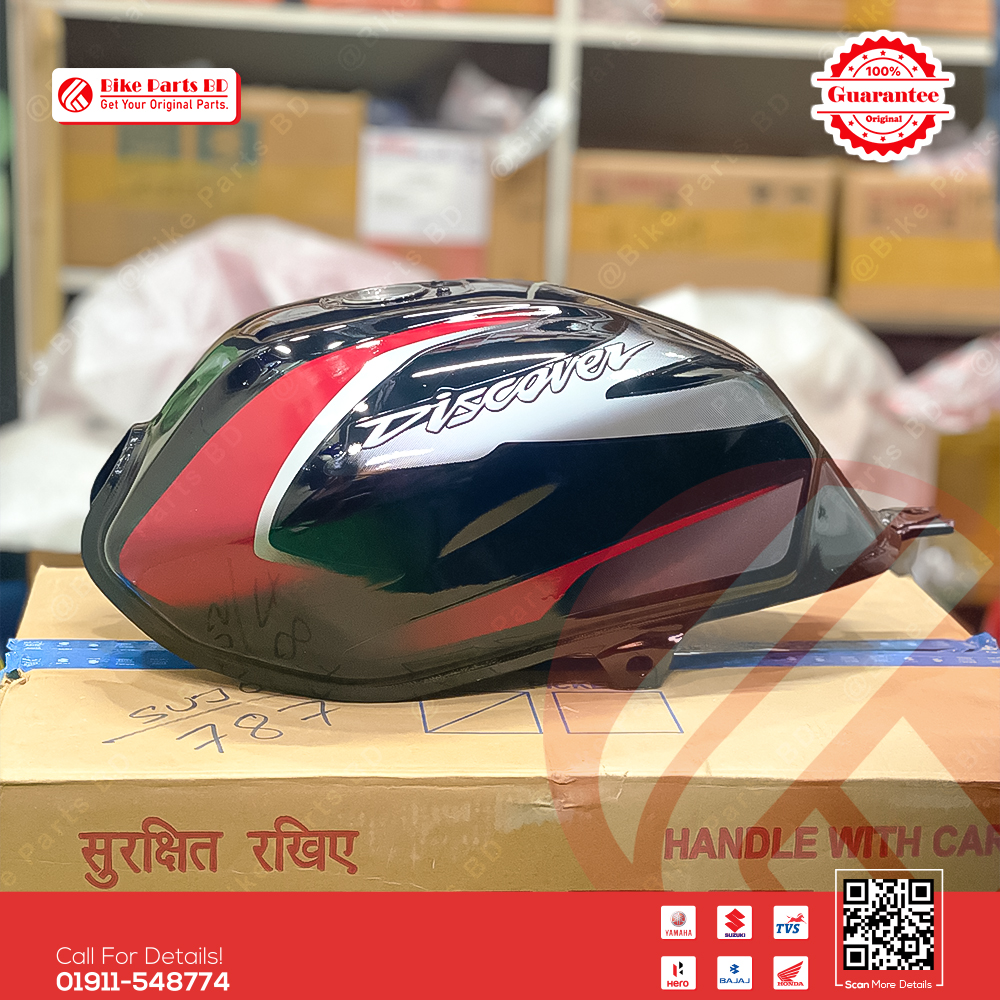 Fuel Tank for Bajaj Discover 110 & Discover 125 (Black Red) bike.