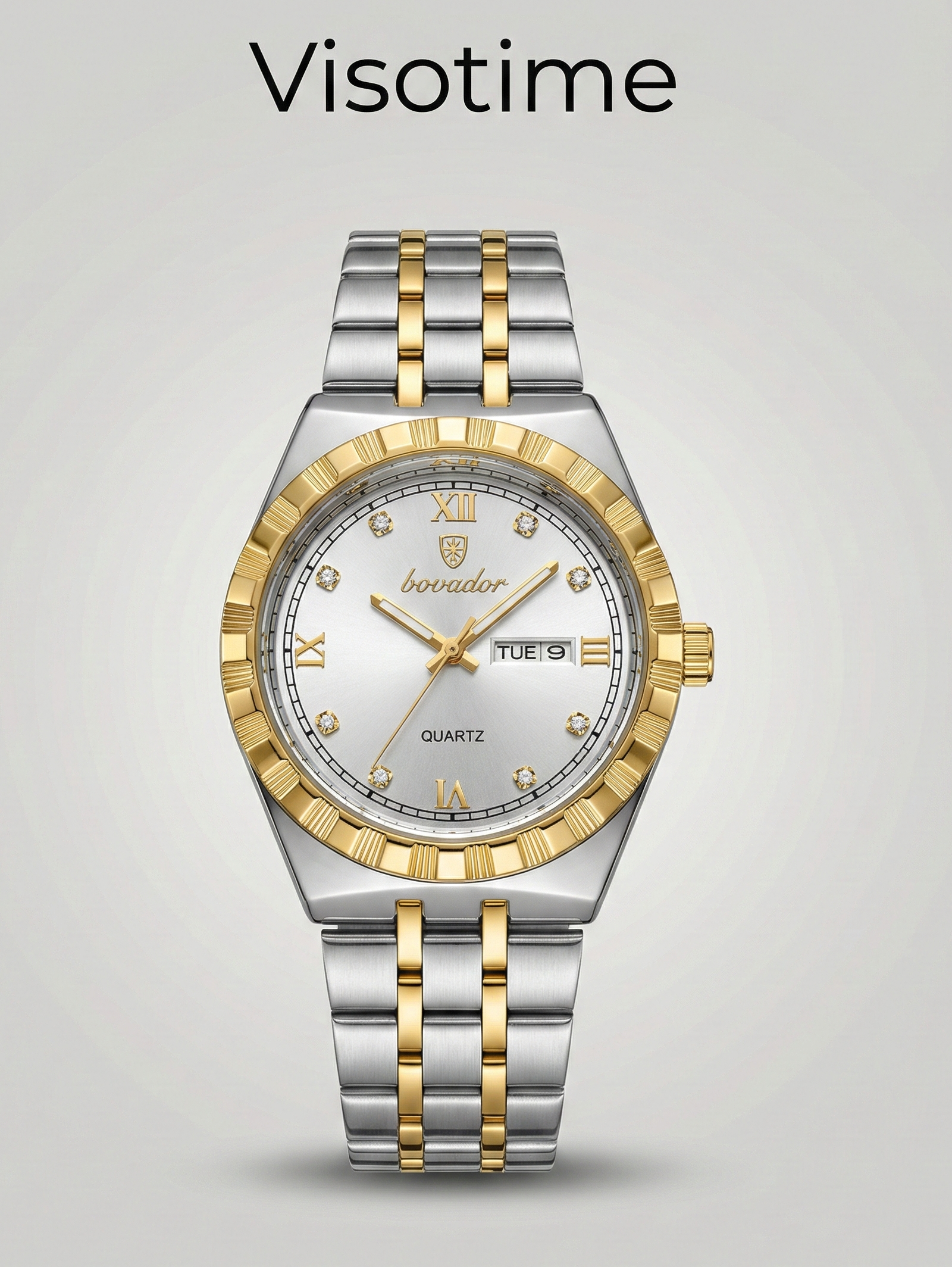 Bovador Two-Tone Quartz Watch with Day & Date and Diamond Markers