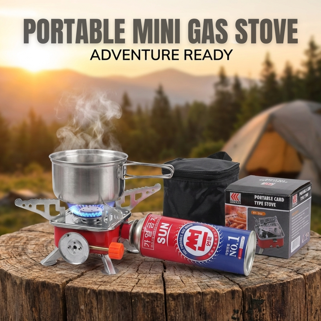 Portable Mini Gas Stove with Butane Gas Canister – Camping & Outdoor Cooking Combo Set