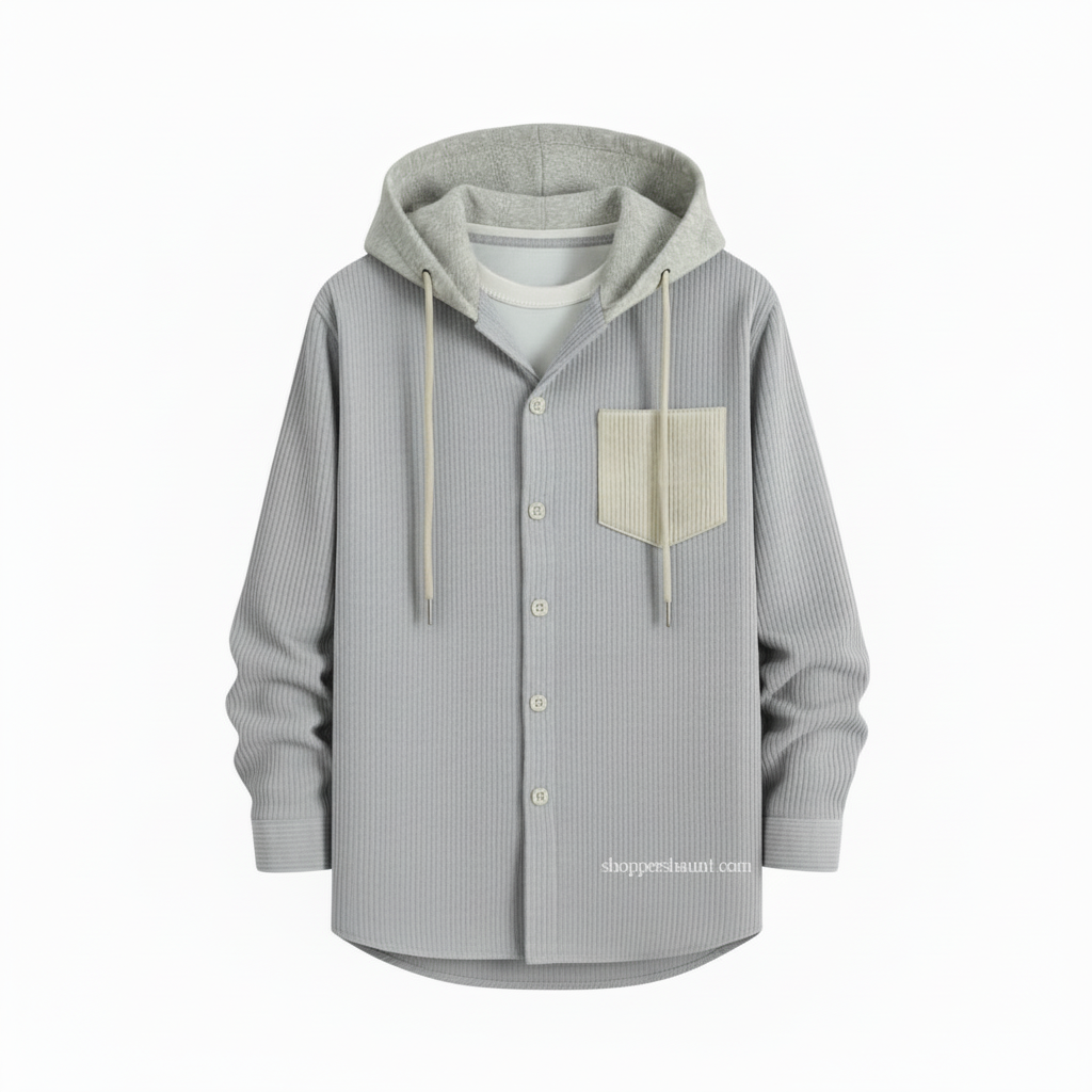 Corduroy Hooded shirt for winter (lite ash)_img_1