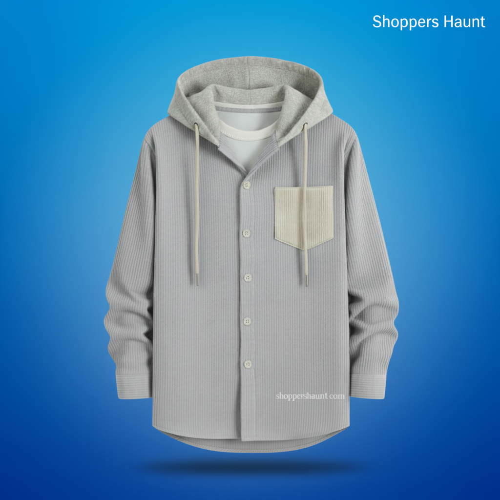 Corduroy Hooded shirt for winter (lite ash)_img_3