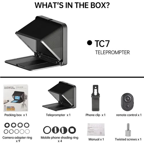 LENSGO TC7 Portable Professional Teleprompter for Cameras & Smartphones – Foldable with Bluetooth Remote, 8 Lens Adapters (Black) | Price in BD_img_3