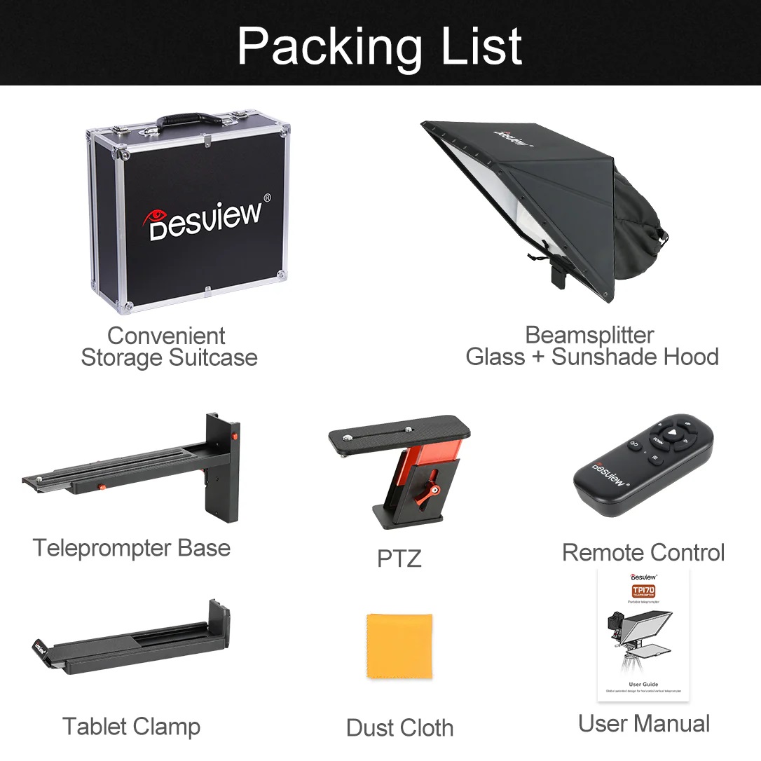 Desview TP170 Portable Teleprompter for Tablets & Smartphones – 17" Max, with Beamsplitter Glass, Remote, App & Adjustable Mount | Price in BD_img_4