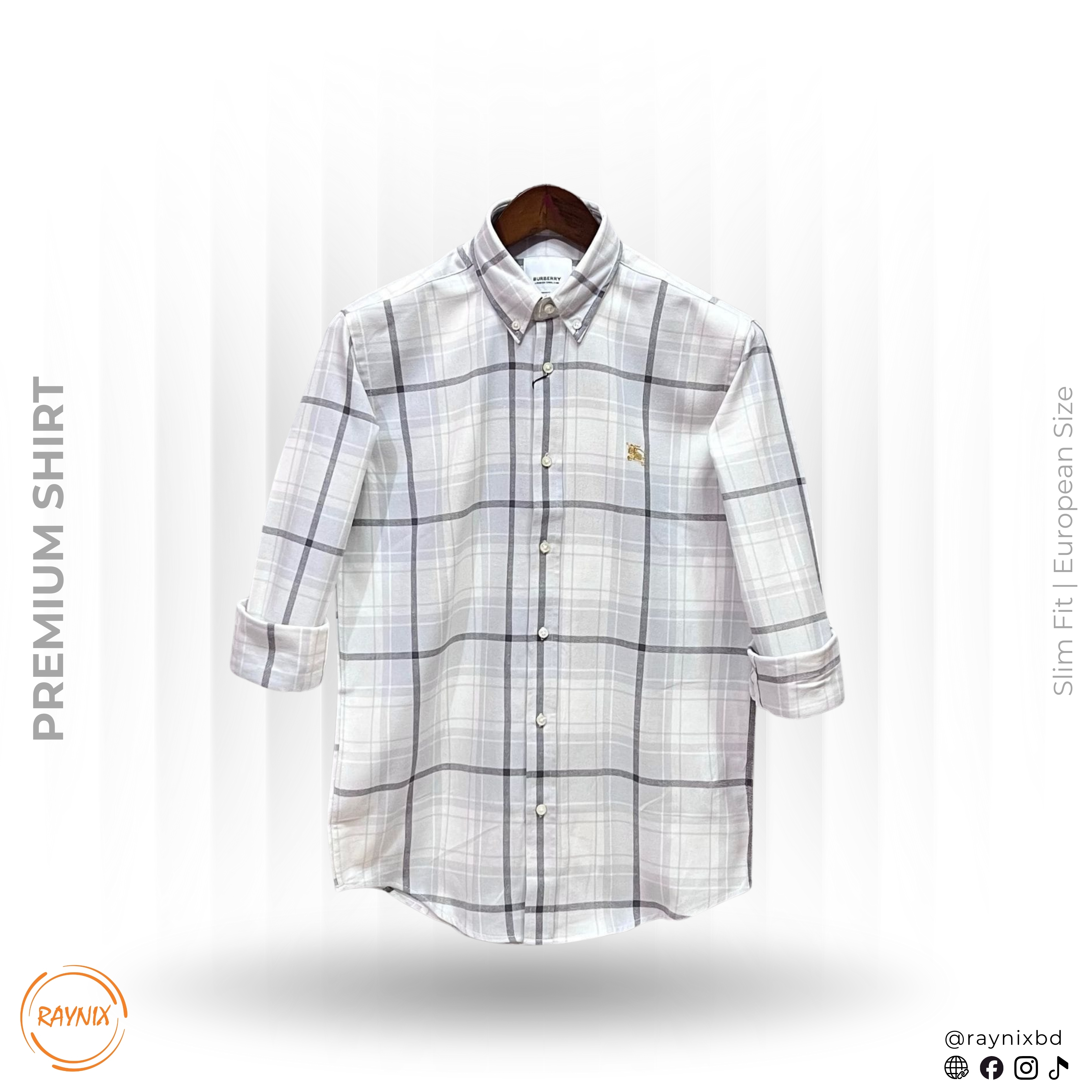 Men’s Premium Off-White Minimalist Plaid Slim-Fit Casual Shirt