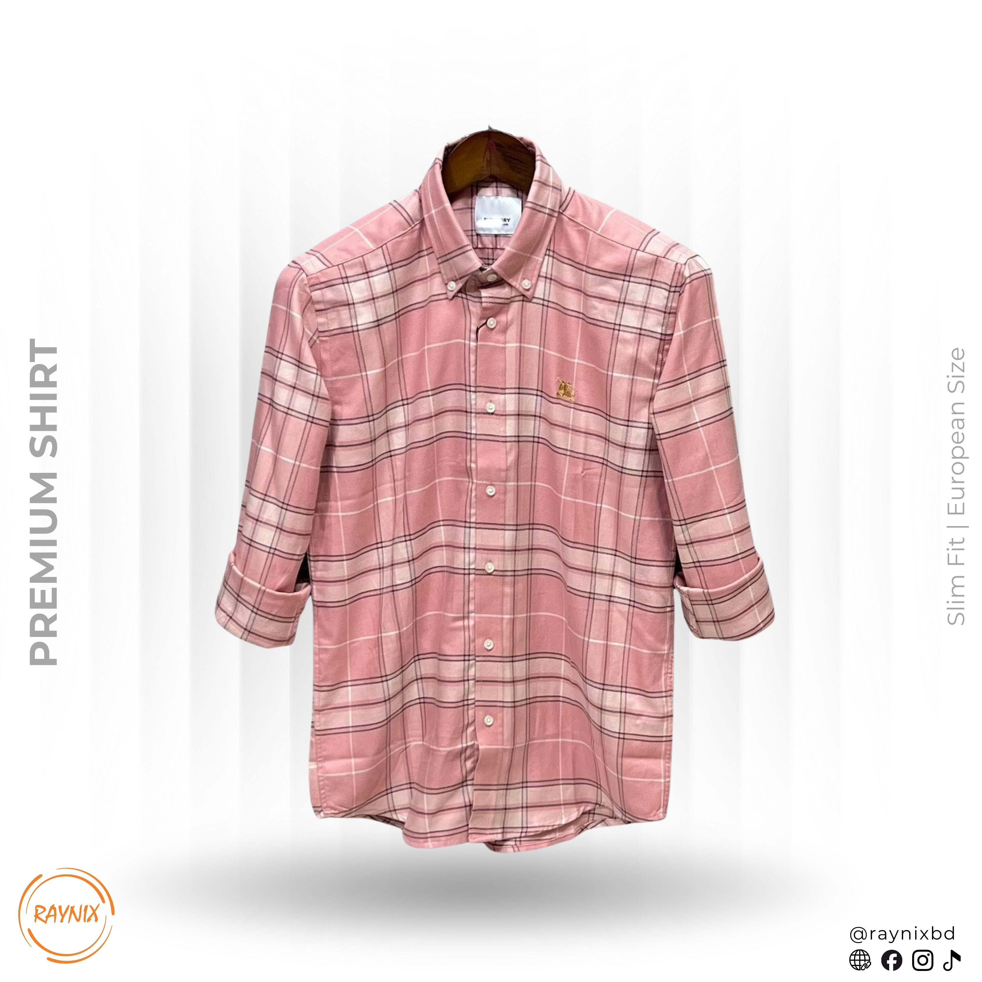 Burberry Men’s Premium Dusty Pink Plaid Slim-Fit Casual Shirt