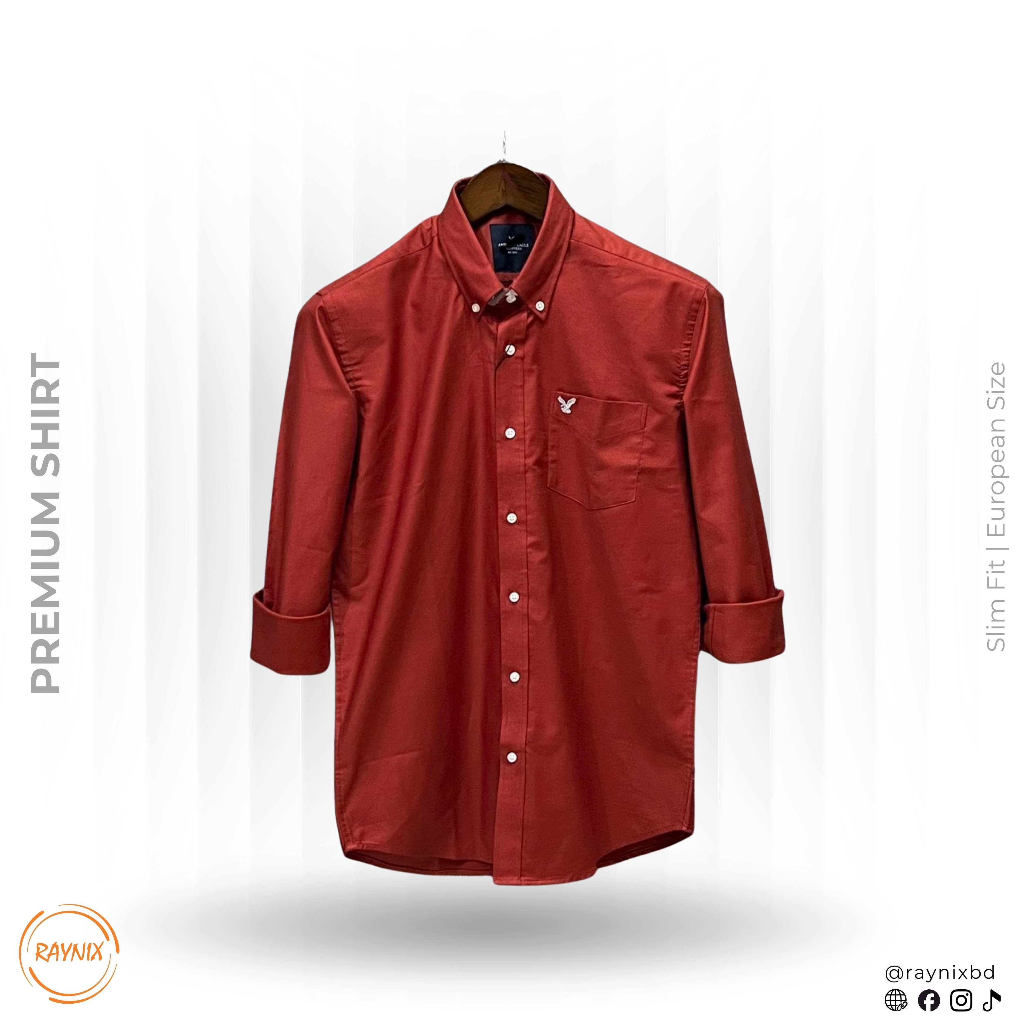 American Eagle Men’s Premium Rust Red Slim-Fit Casual Shirt