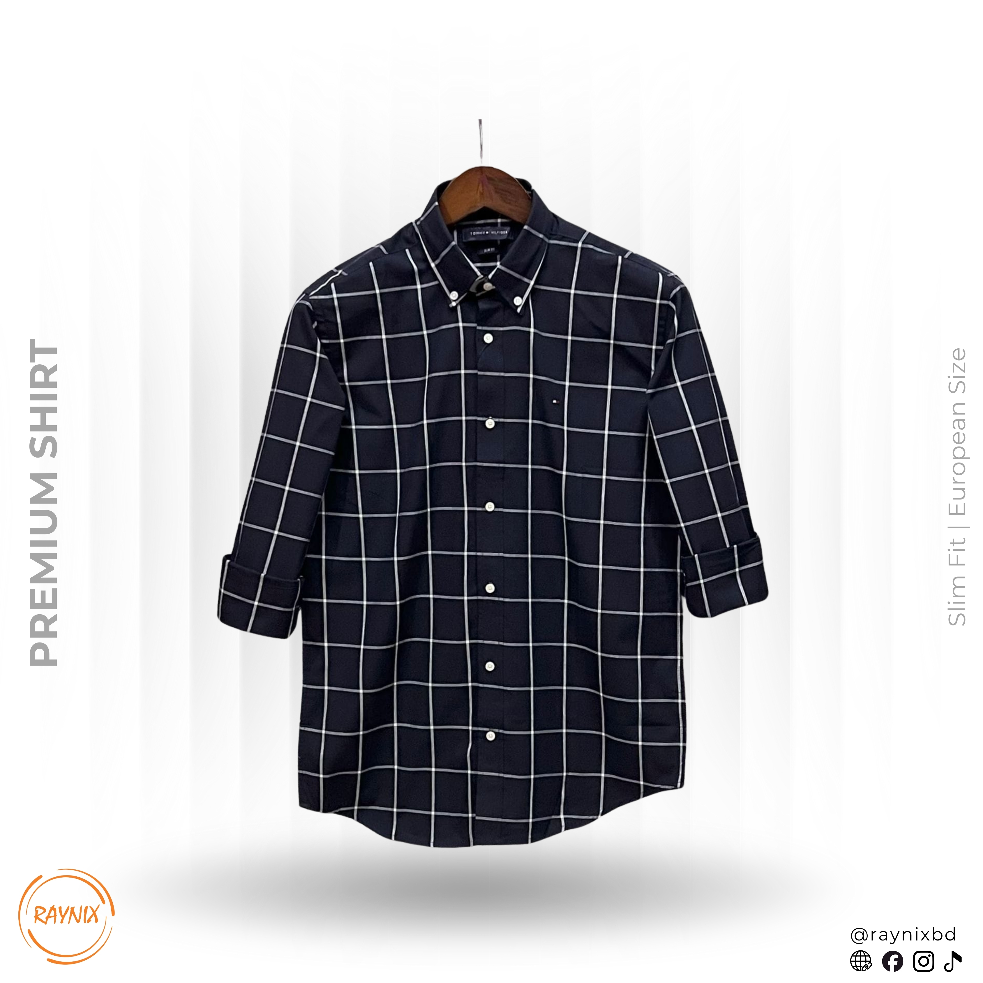 Tommy Hilfiger Men’s Premium Navy Windowpane Slim-Fit Casual Shirt